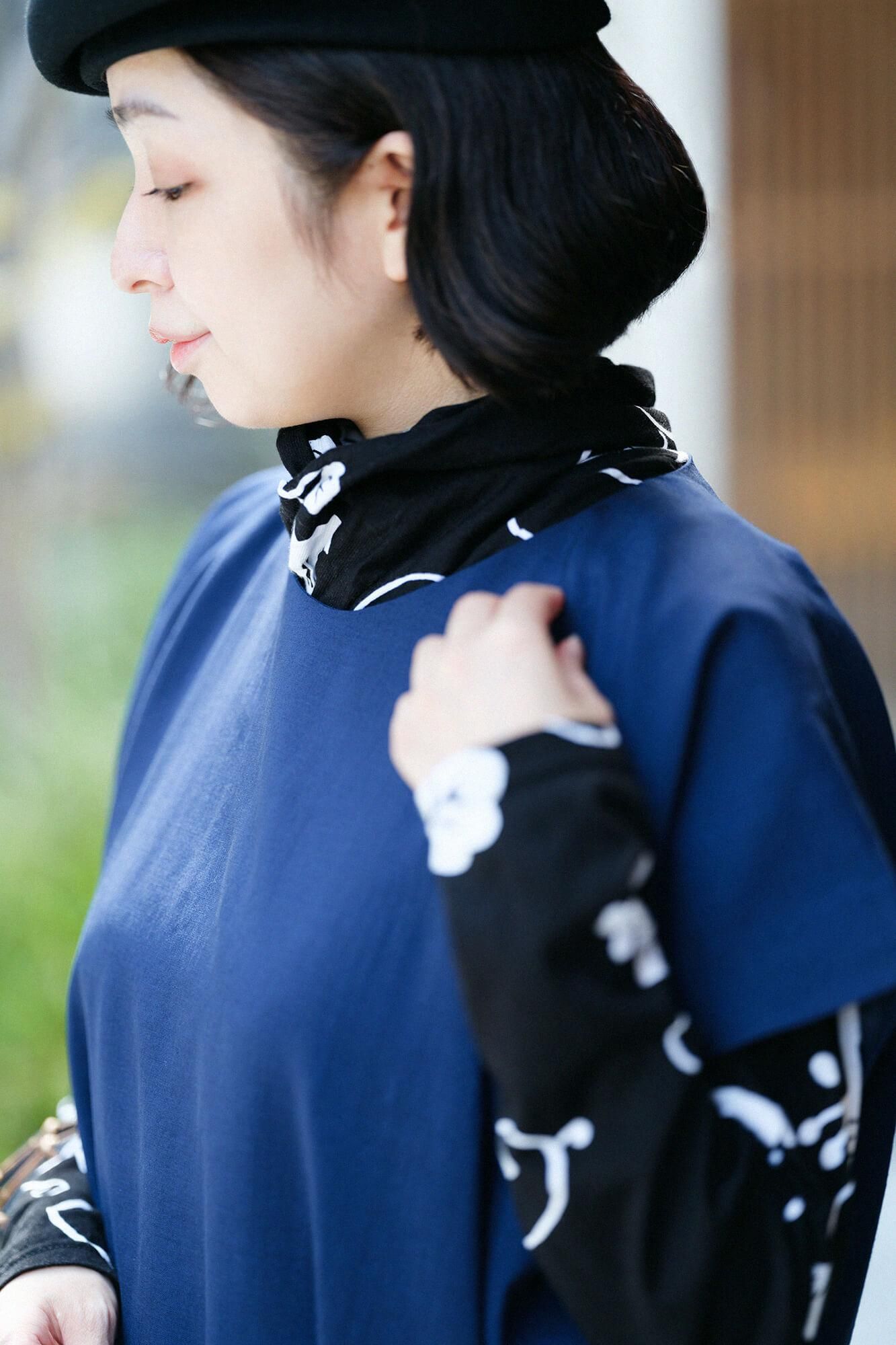 毛斯綸 長方形洋裝/深藍色 2