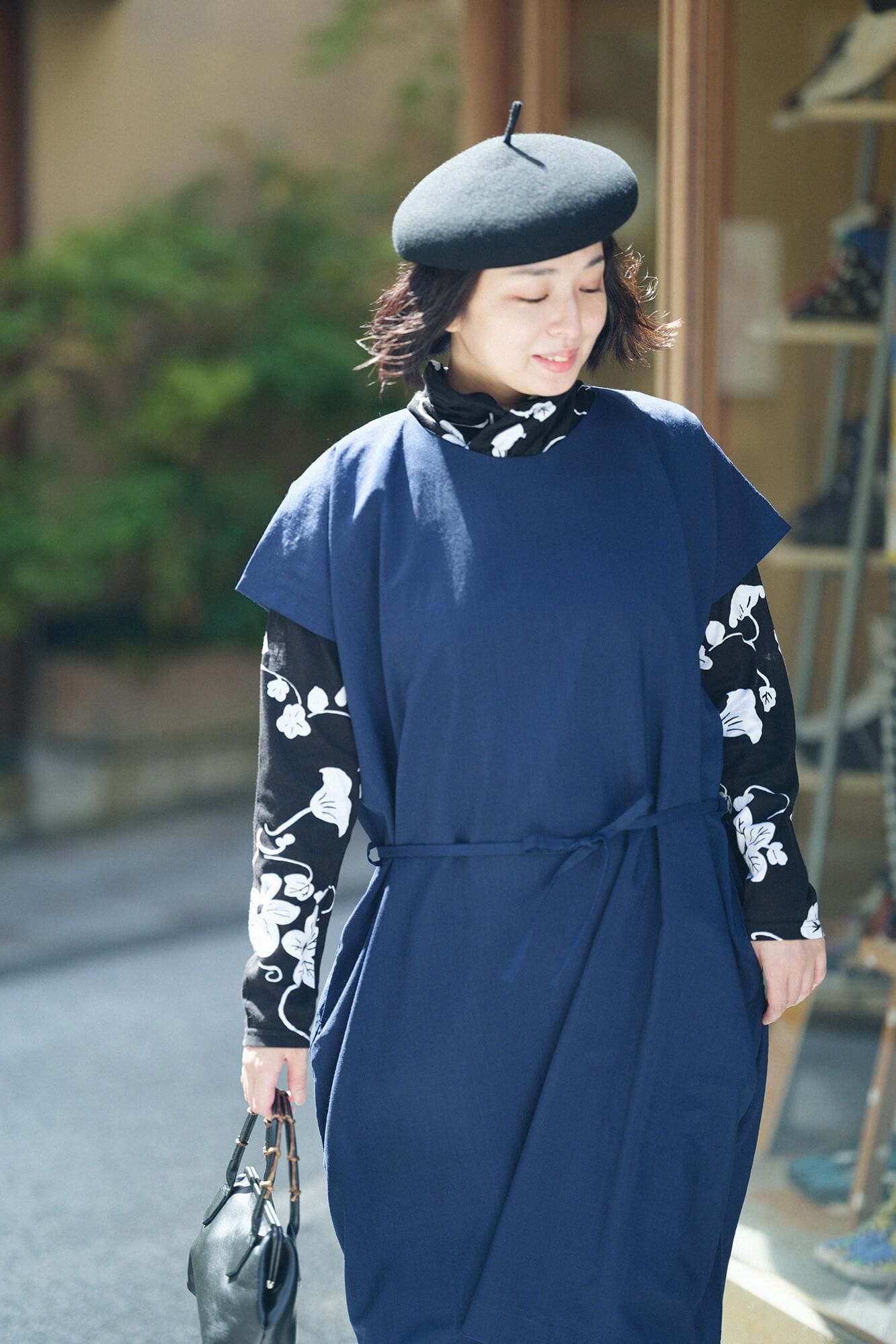 毛斯綸 長方形洋裝/深藍色 2