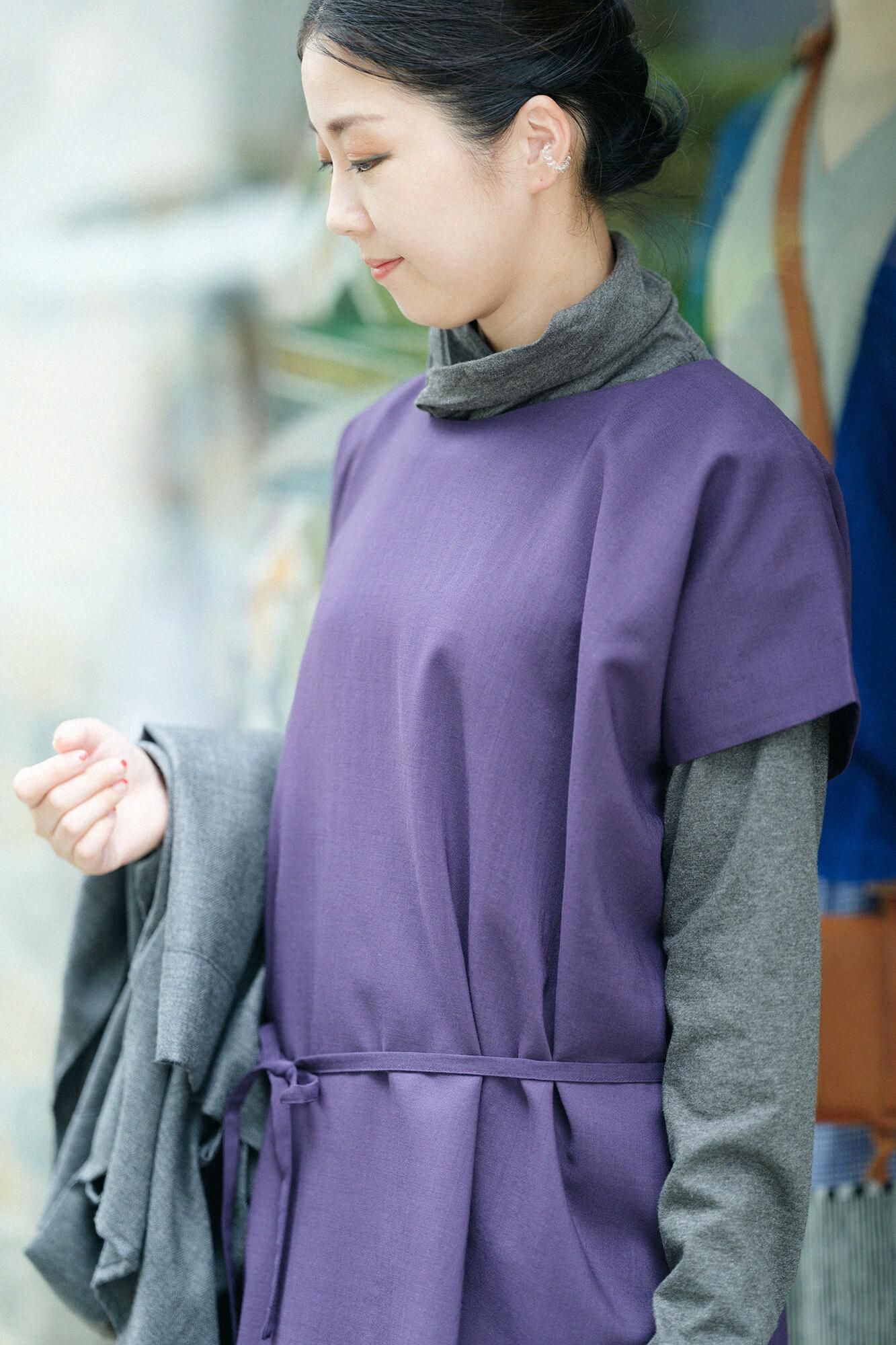 毛斯綸 長方形洋裝(chohokei)/深紫色2