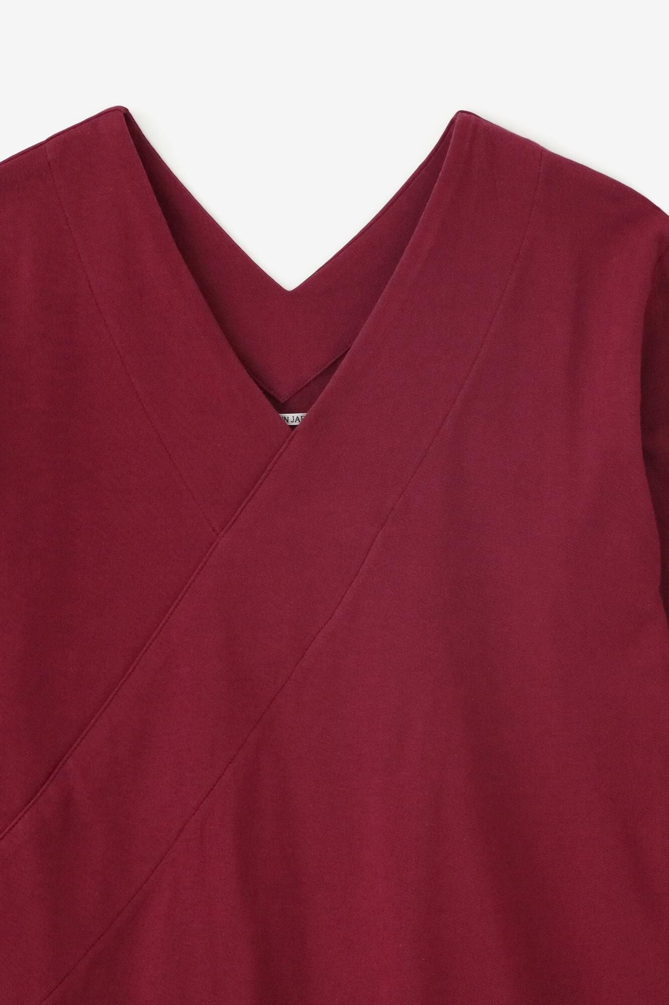 V領上衣 30號單線 雙色袖/酒紅色×鉛色