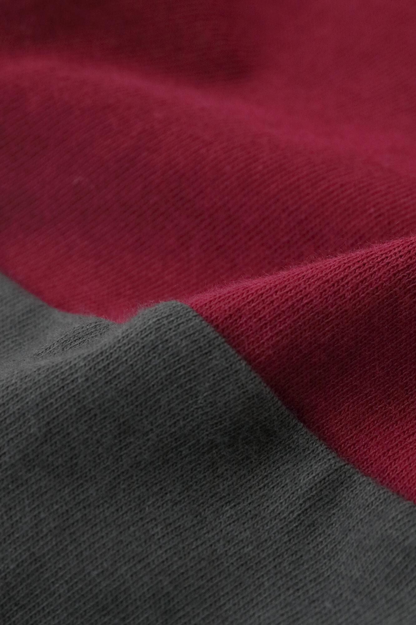 V領上衣 30號單線 雙色袖/酒紅色×鉛色