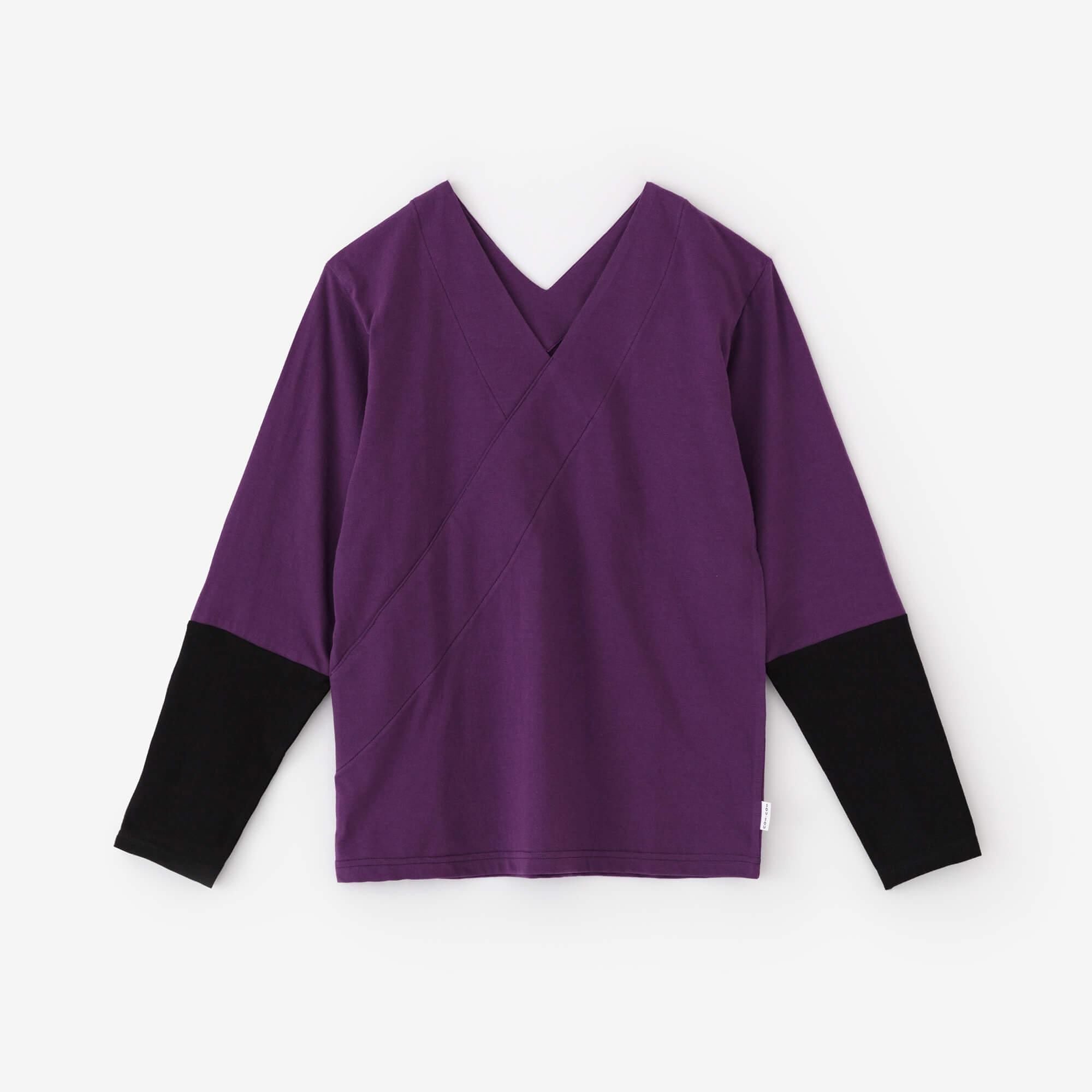V領上衣 雙色袖 30號單線/紫色×黑色