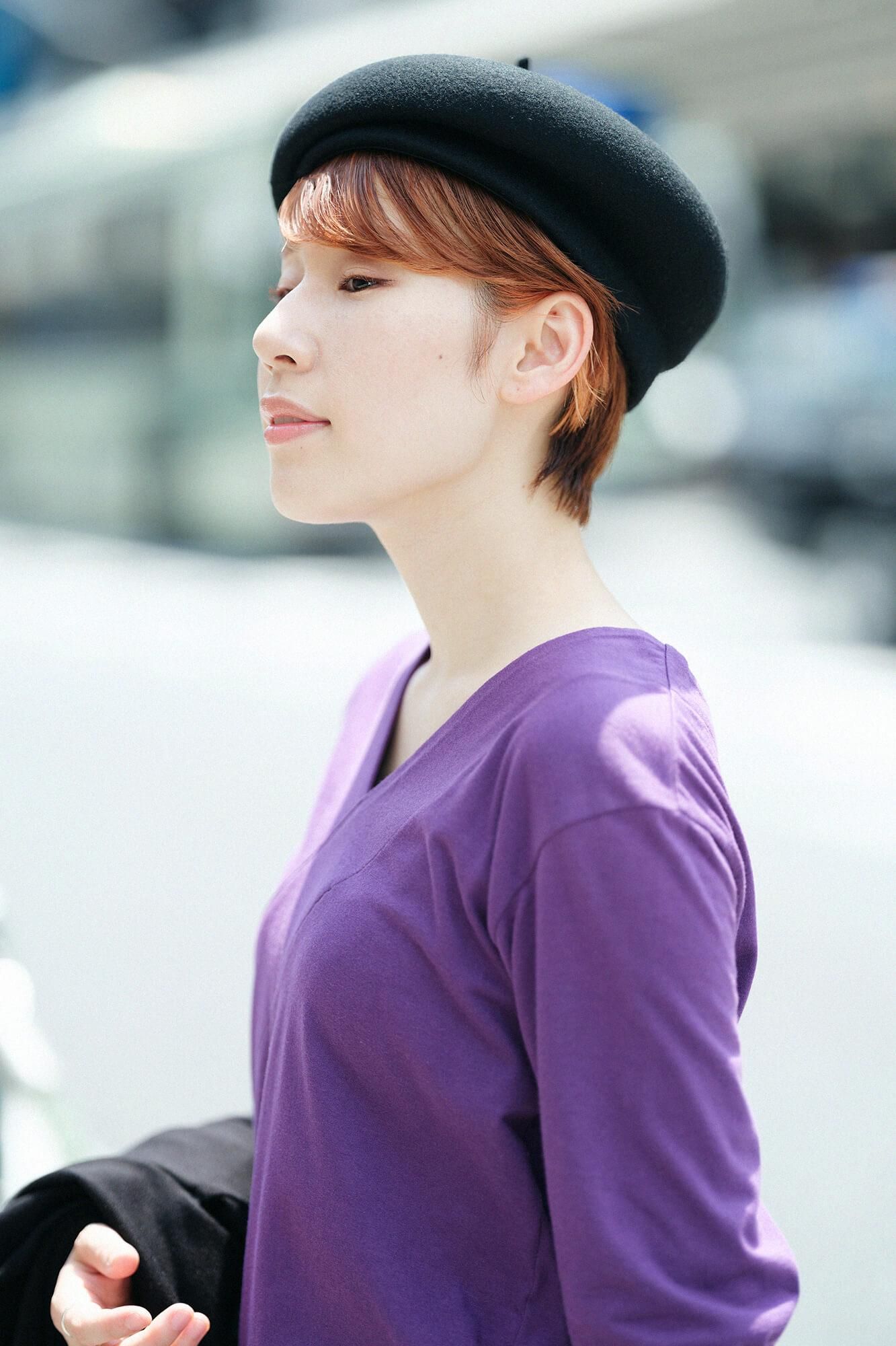 V領上衣 雙色袖 30號單線/紫色×黑色