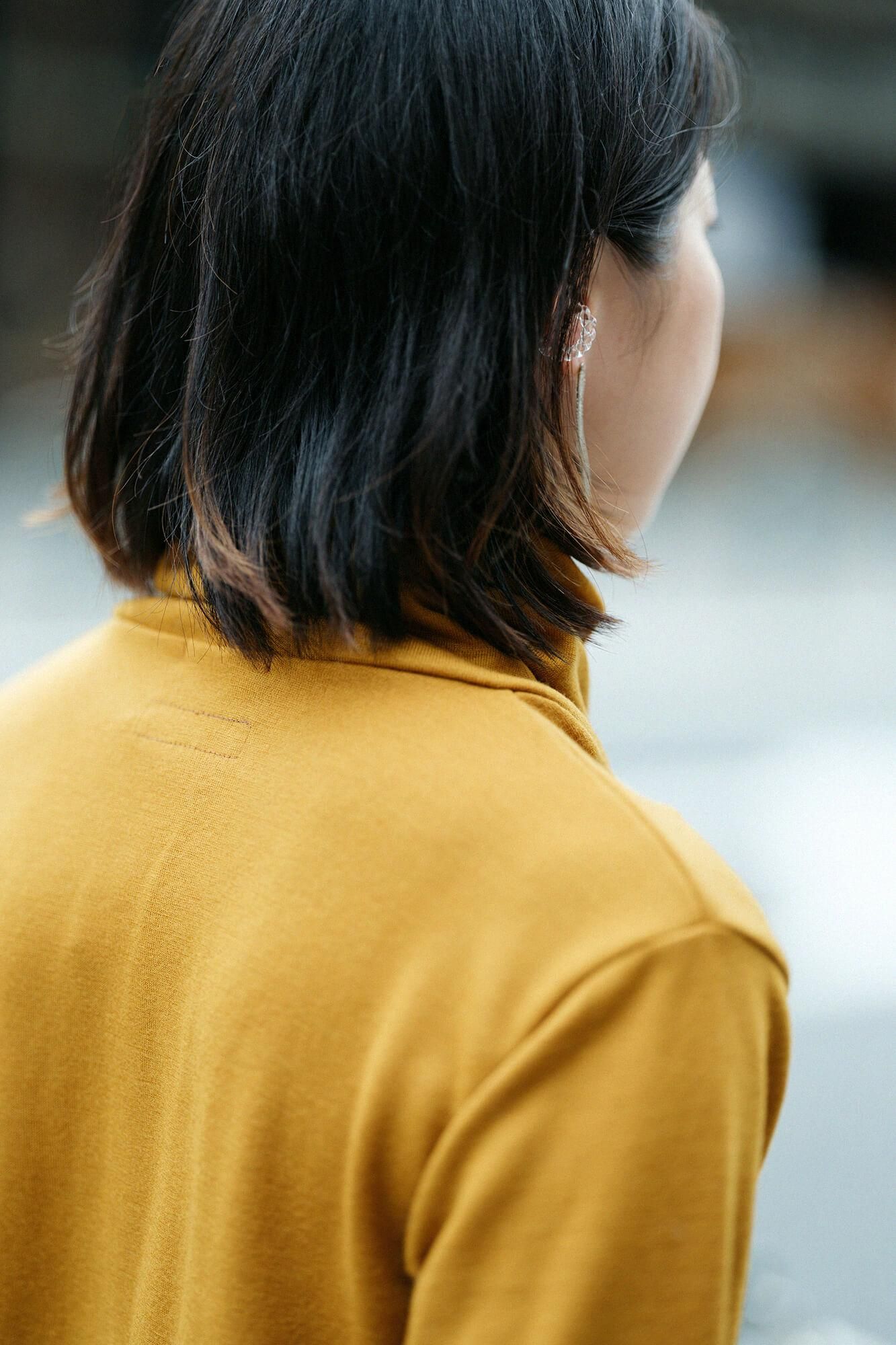 平針織 可洗羊毛 高領上衣/山吹茶色