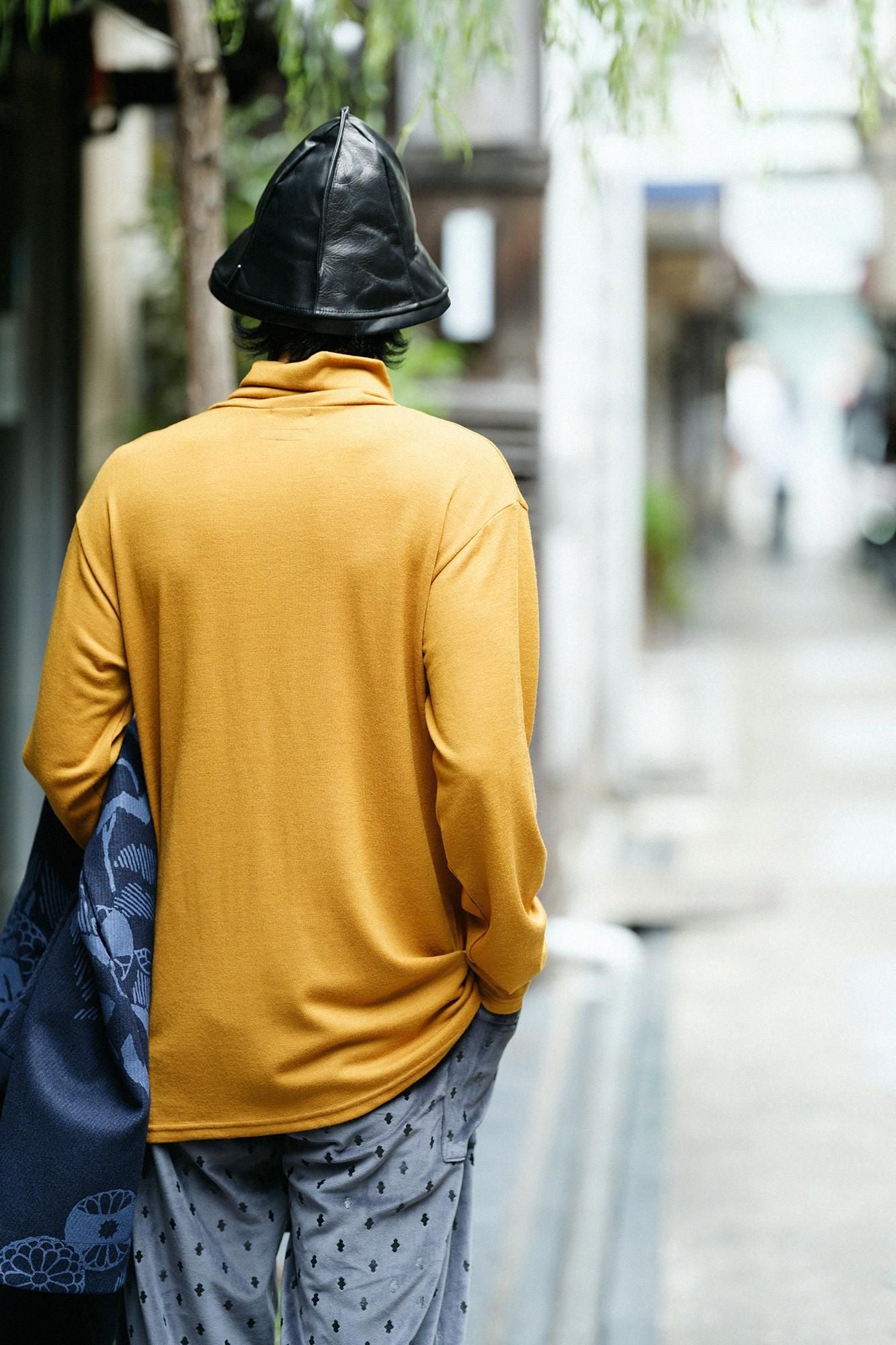 平針織 可洗羊毛 高領上衣/山吹茶色