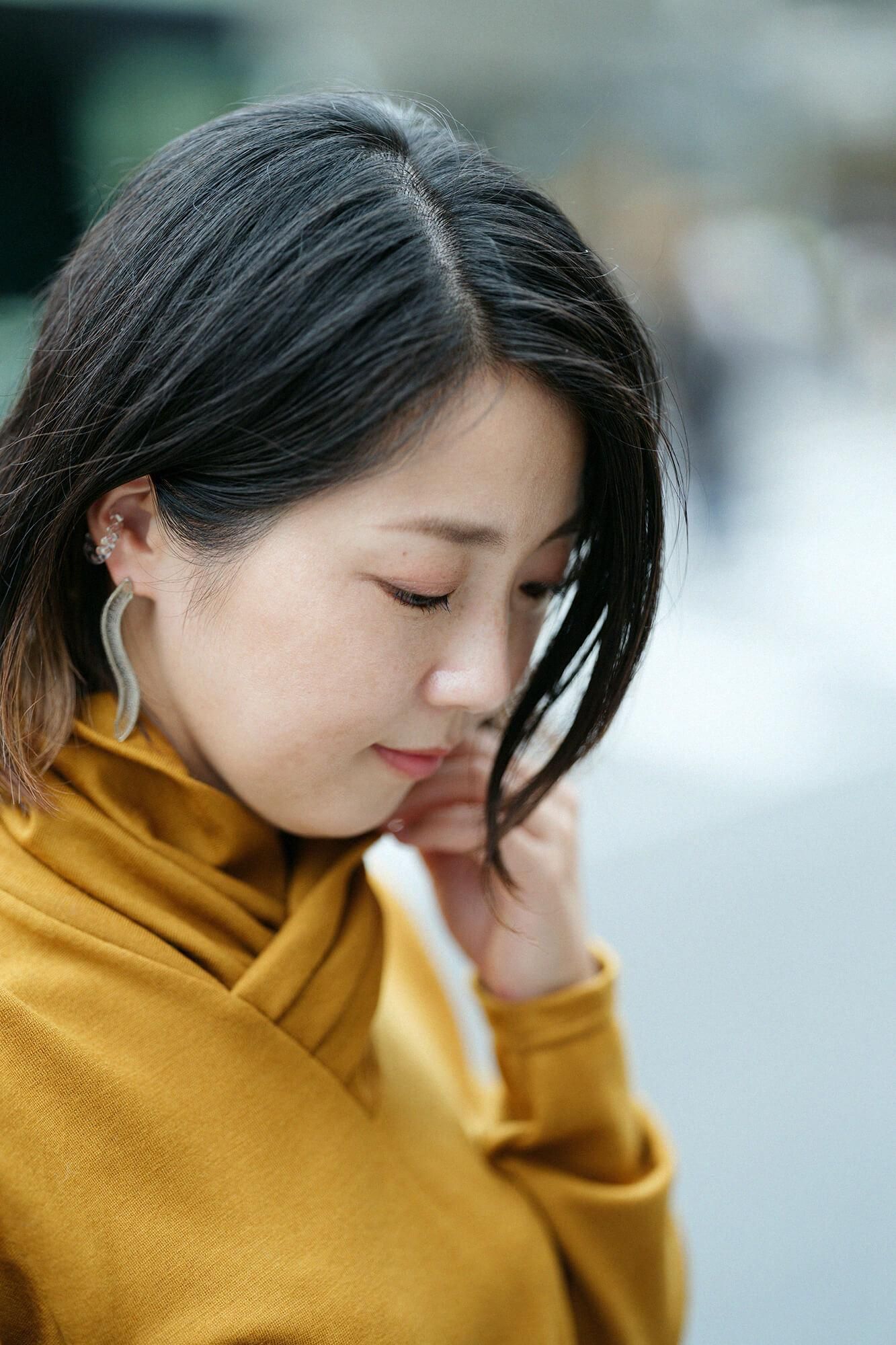 平針織 可洗羊毛 高領上衣/山吹茶色