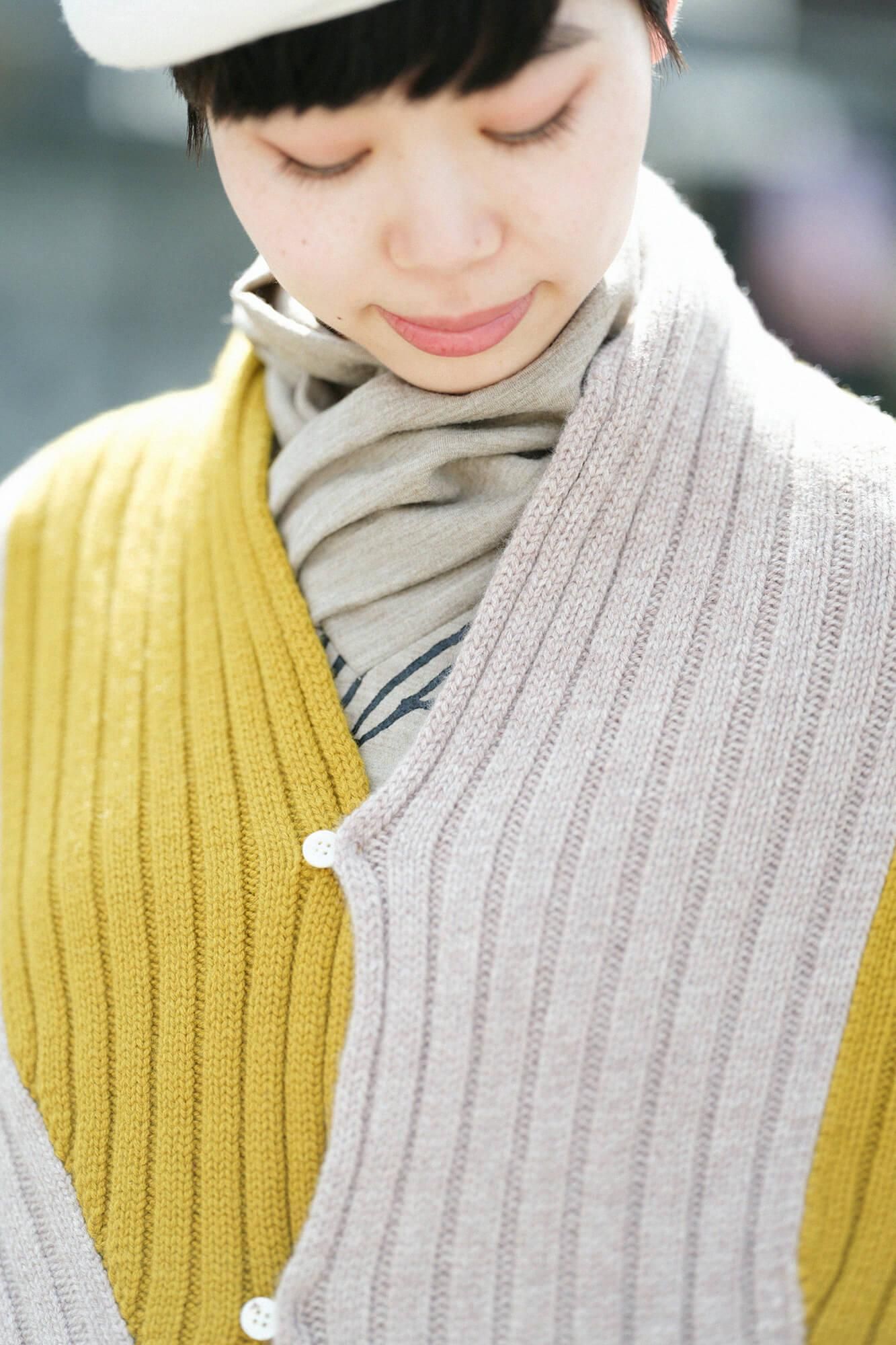 SOU・SOU×ALPHA 羊絨 枯山水圍巾/淺灰褐色×金黃色