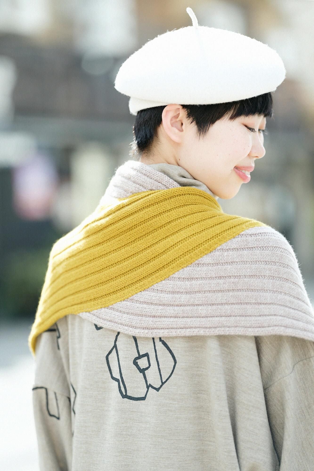 SOU・SOU×ALPHA 羊絨 枯山水圍巾/淺灰褐色×金黃色