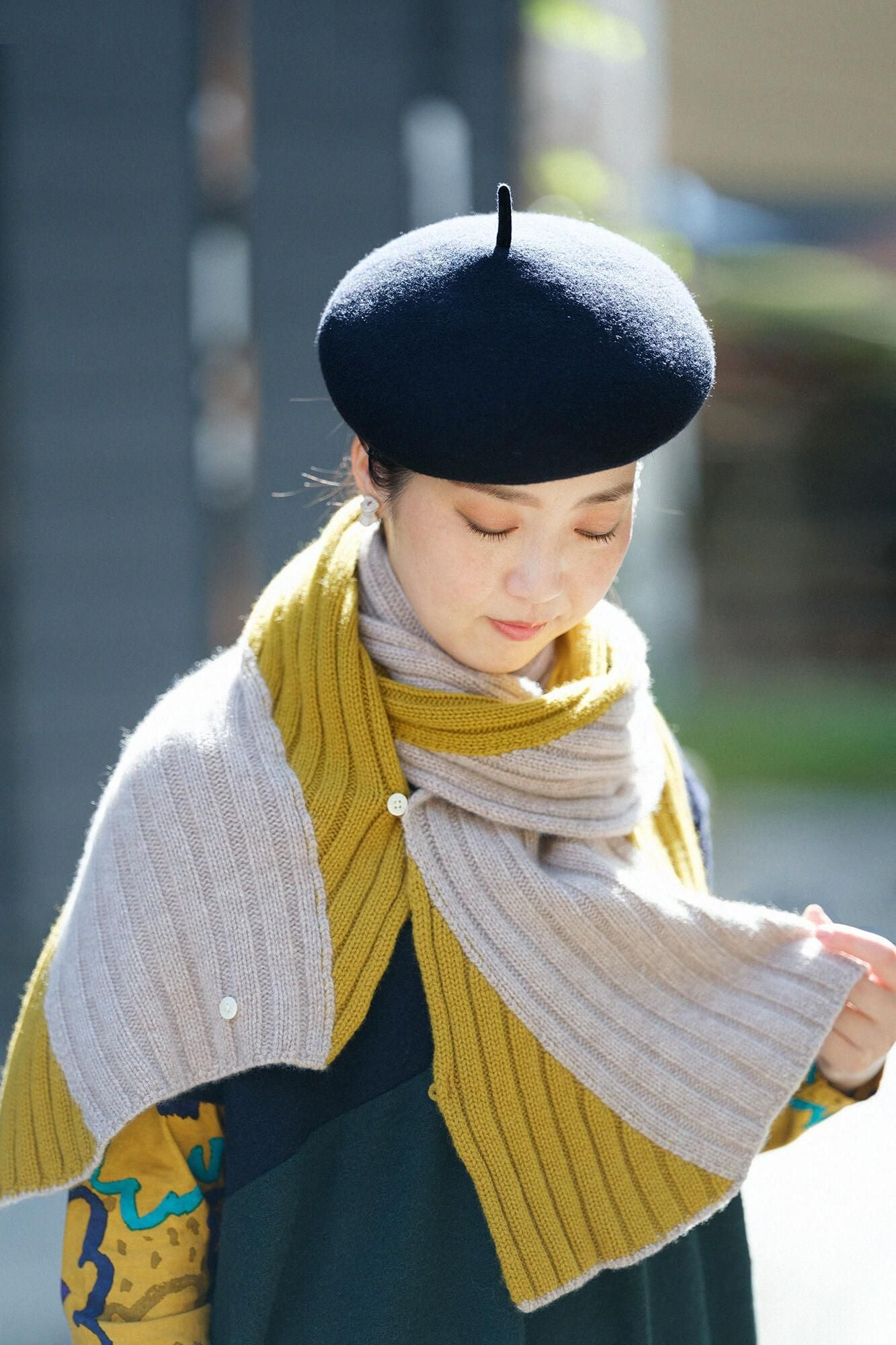 SOU・SOU×ALPHA 羊絨 枯山水圍巾/淺灰褐色×金黃色