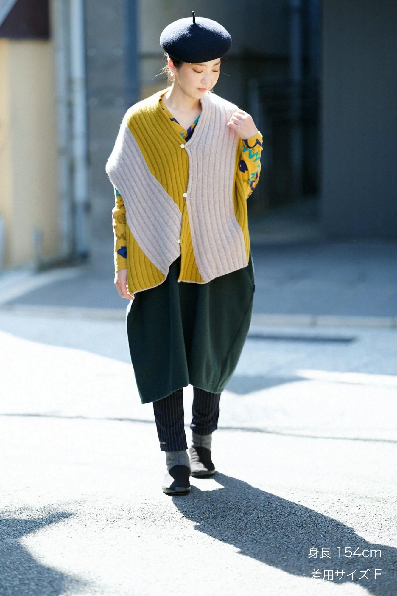 SOU・SOU×ALPHA 羊絨 枯山水圍巾/淺灰褐色×金黃色