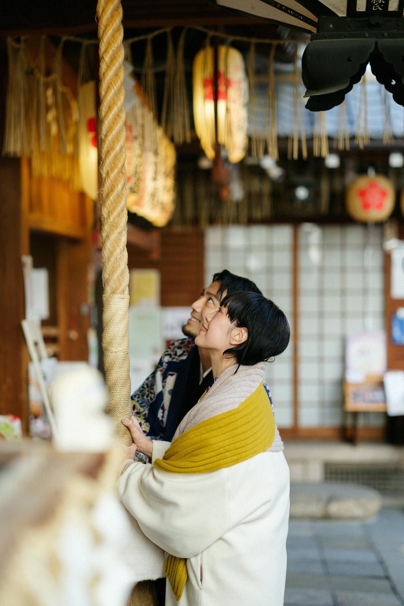 SOU・SOU×ALPHA 羊絨 枯山水圍巾/淺灰褐色×金黃色