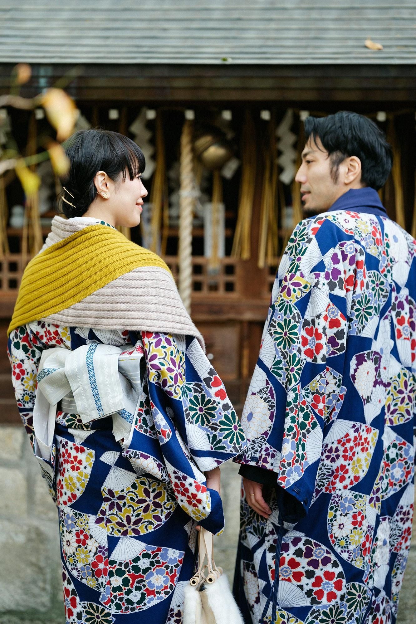 SOU・SOU×ALPHA 羊絨 枯山水圍巾/淺灰褐色×金黃色