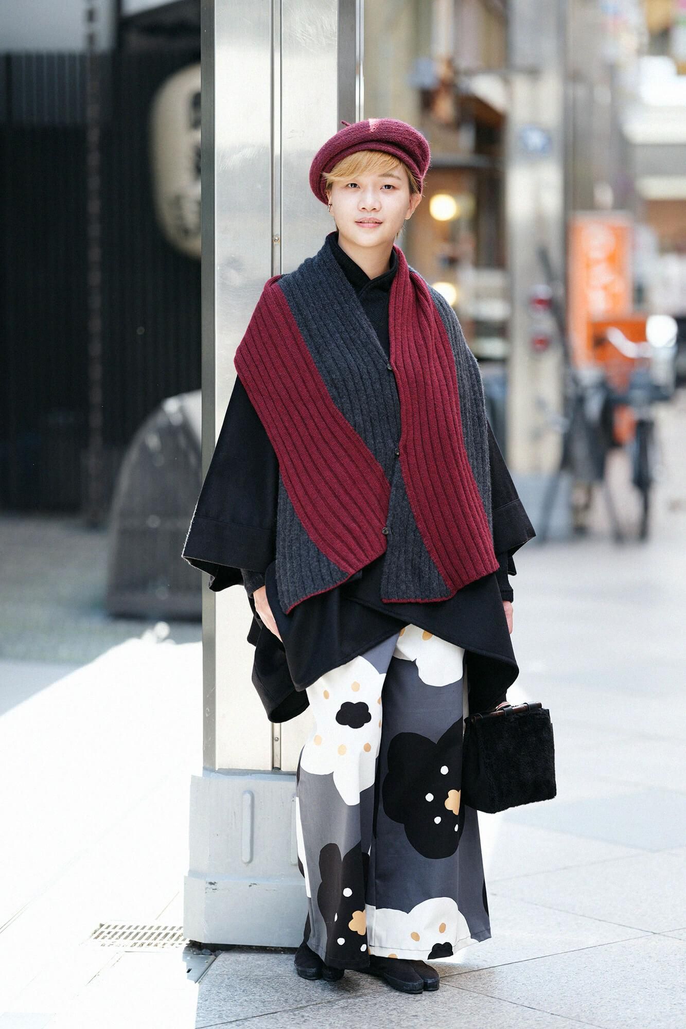 SOU・SOU×ALPHA 羊絨 枯山水圍巾/ 酒紅色×灰炭色