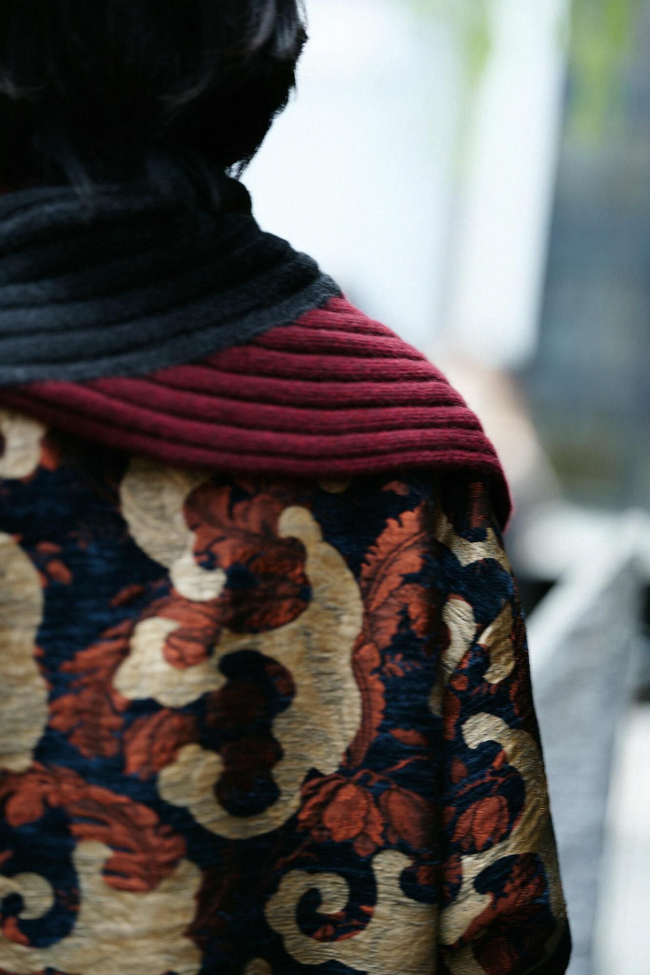 SOU・SOU×ALPHA 羊絨 枯山水圍巾/ 酒紅色×灰炭色