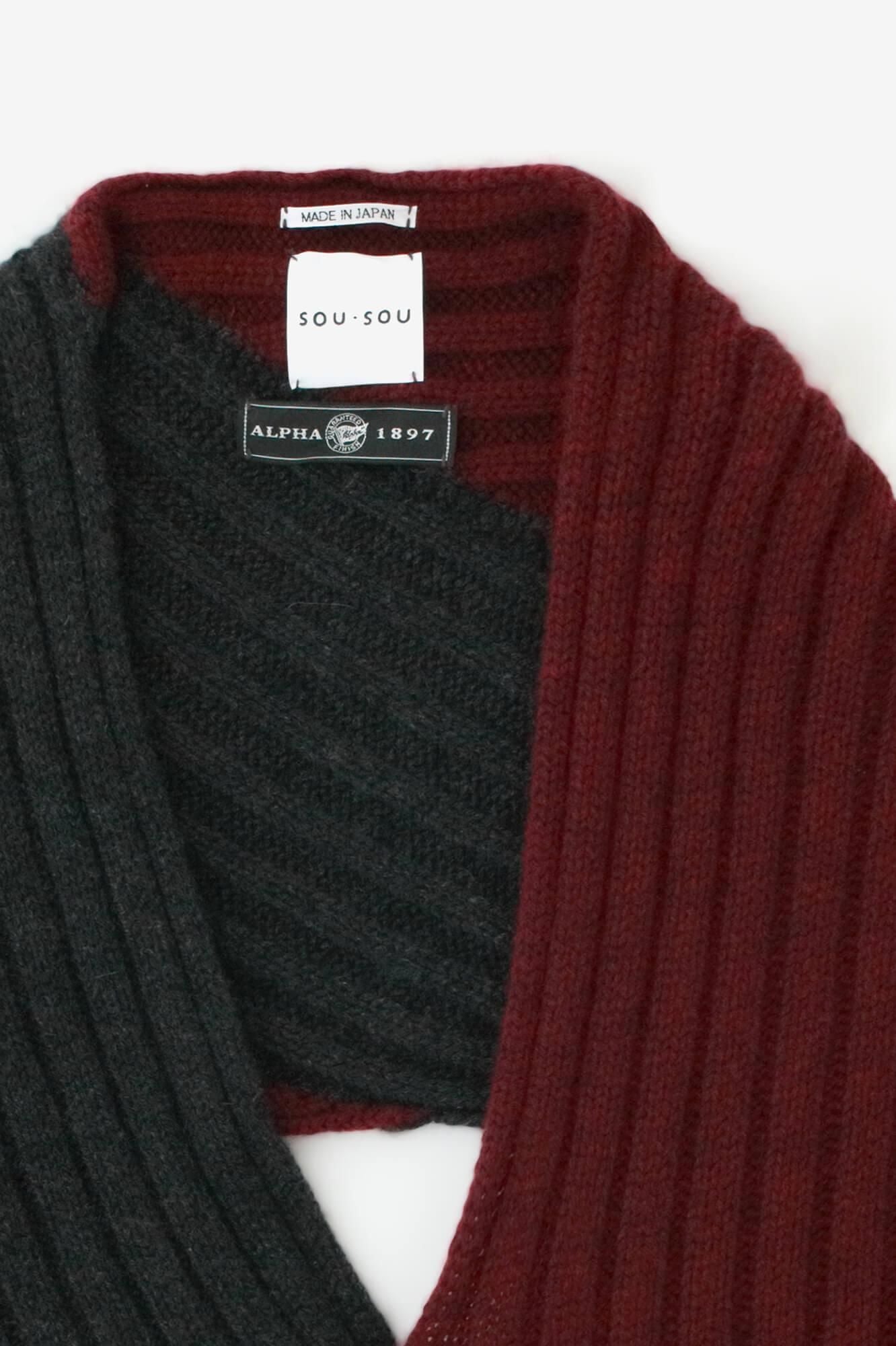 SOU・SOU×ALPHA 羊絨 枯山水圍巾/ 酒紅色×灰炭色