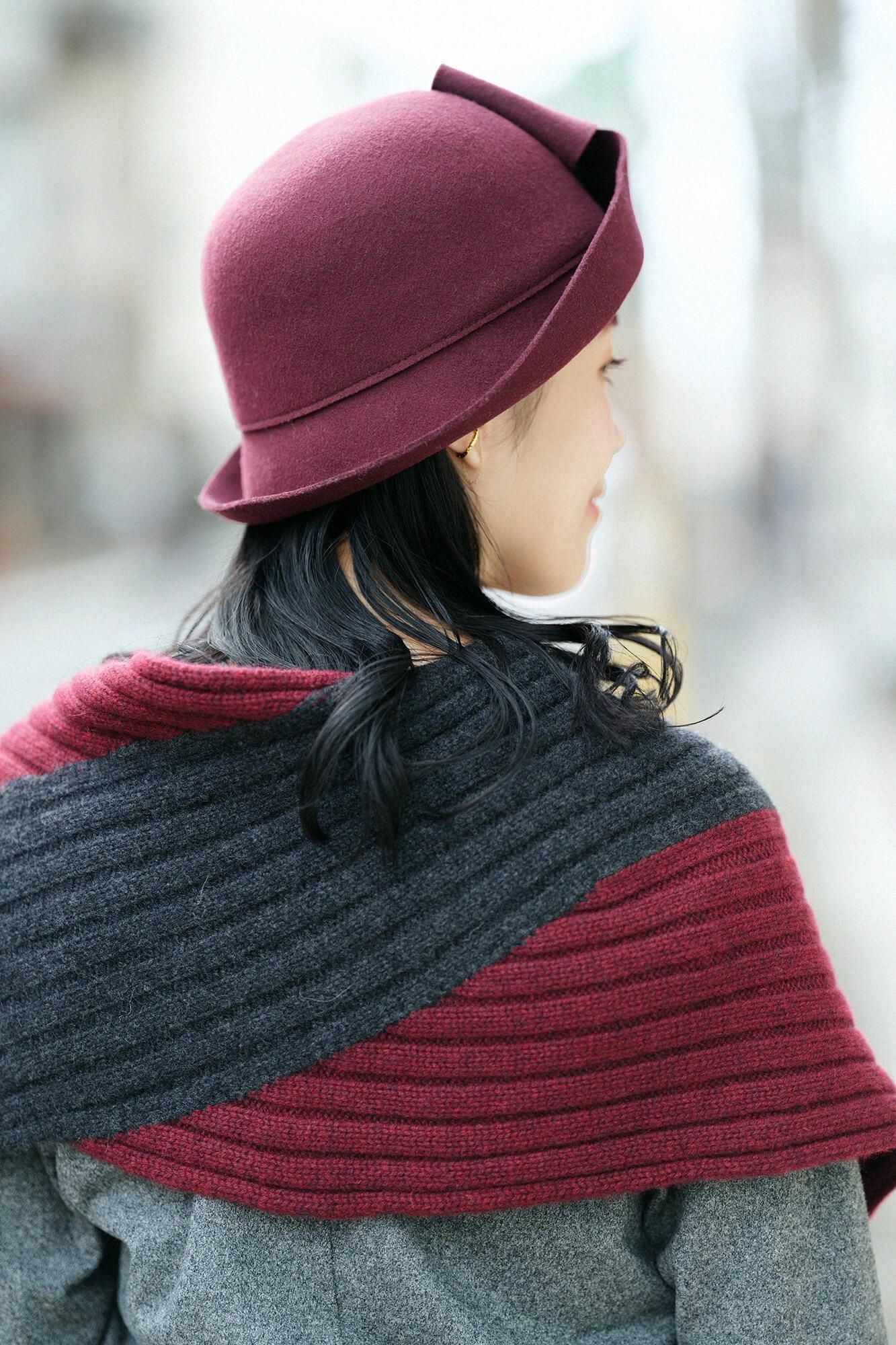 SOU・SOU×ALPHA 羊絨 枯山水圍巾/ 酒紅色×灰炭色