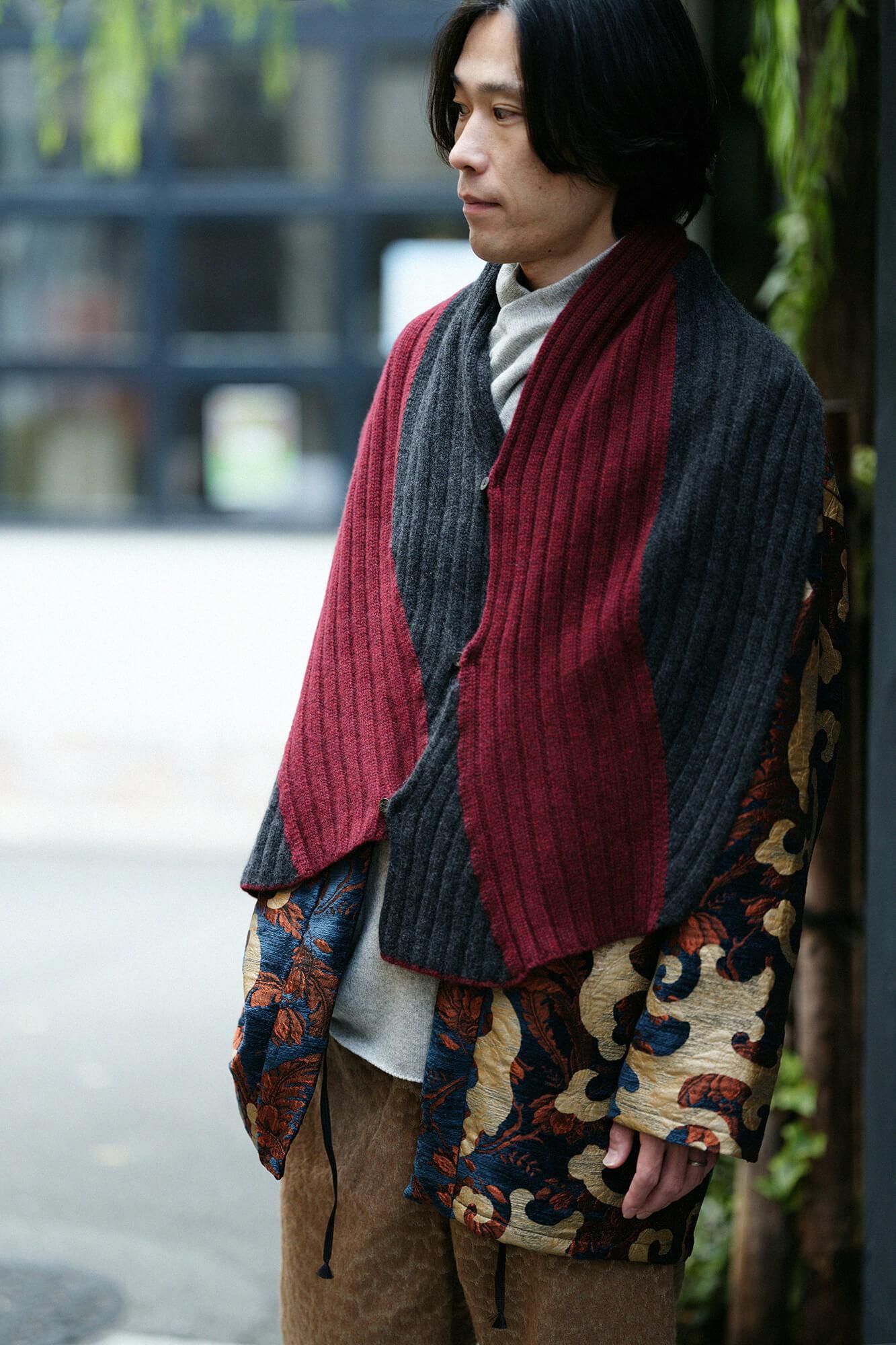 SOU・SOU×ALPHA 羊絨 枯山水圍巾/ 酒紅色×灰炭色