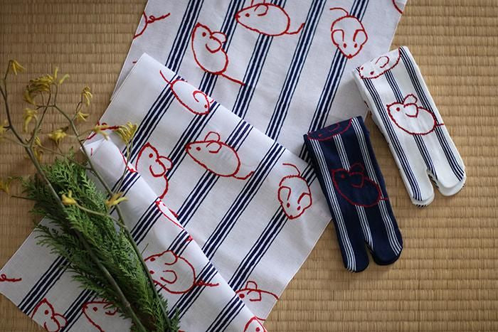 Isemomen Cotton Textile Handkerchief / Zodiac Handkerchief Year of the Rat and Fine Stripes 2020