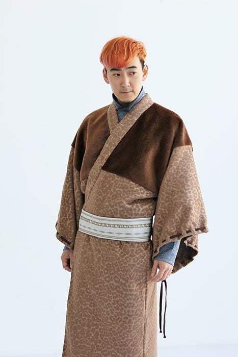豹紋緹花 帷子簡易和服 附裡襯/棕茶色