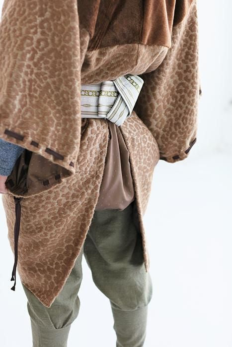 豹紋緹花 帷子簡易和服 附裡襯/棕茶色