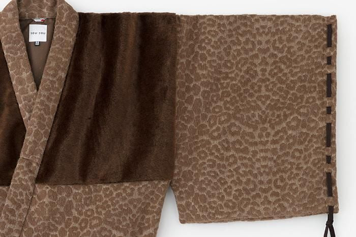 豹紋緹花 帷子簡易和服 附裡襯/棕茶色