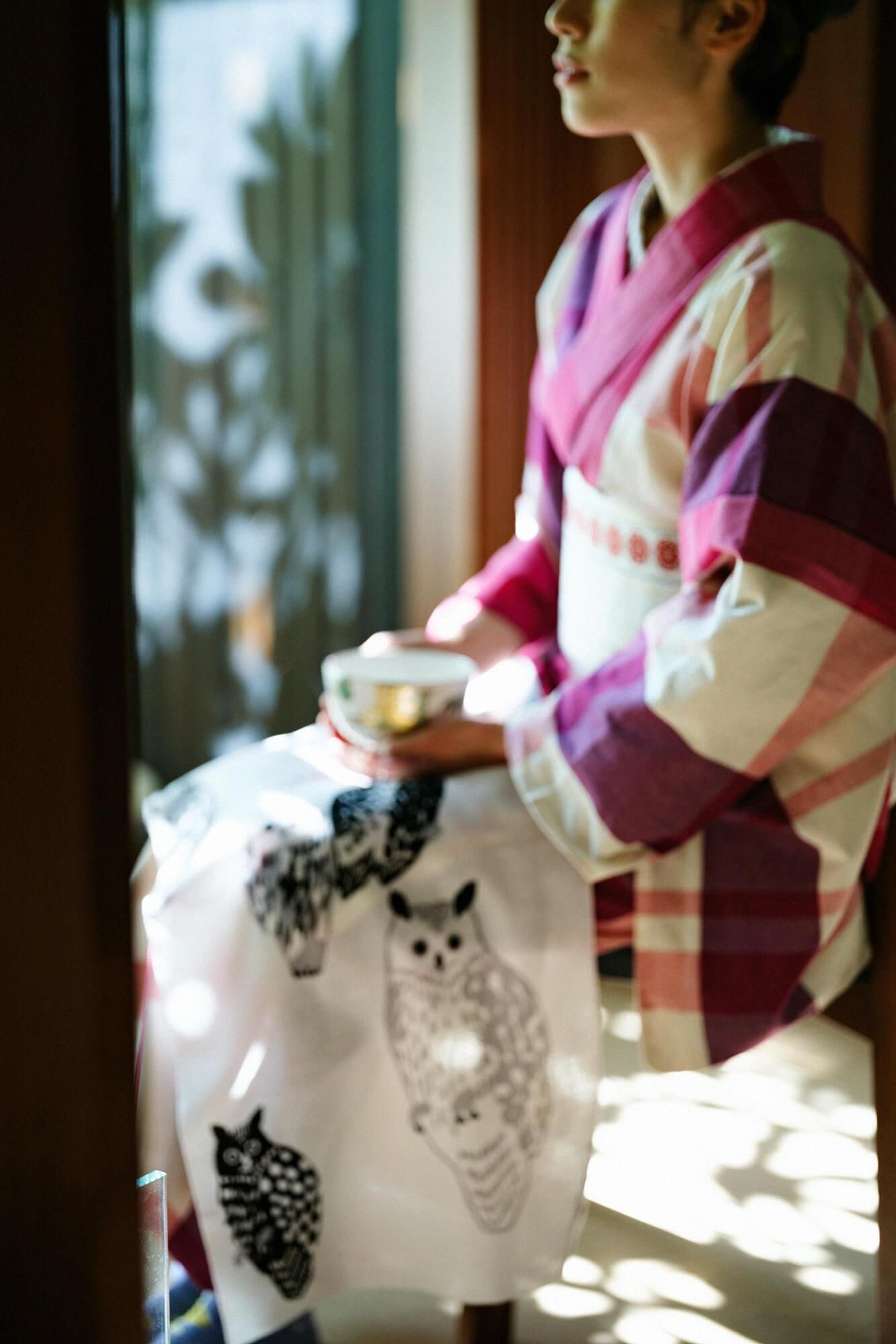 伊勢木綿 textile手ぬぐい/ふくろう