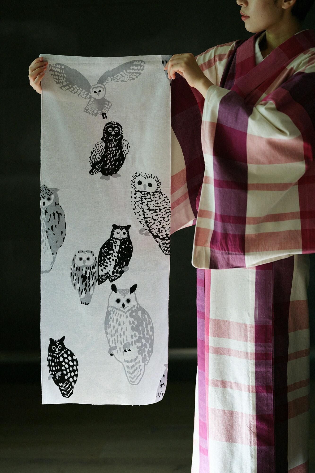 伊勢木綿 textile手ぬぐい/ふくろう