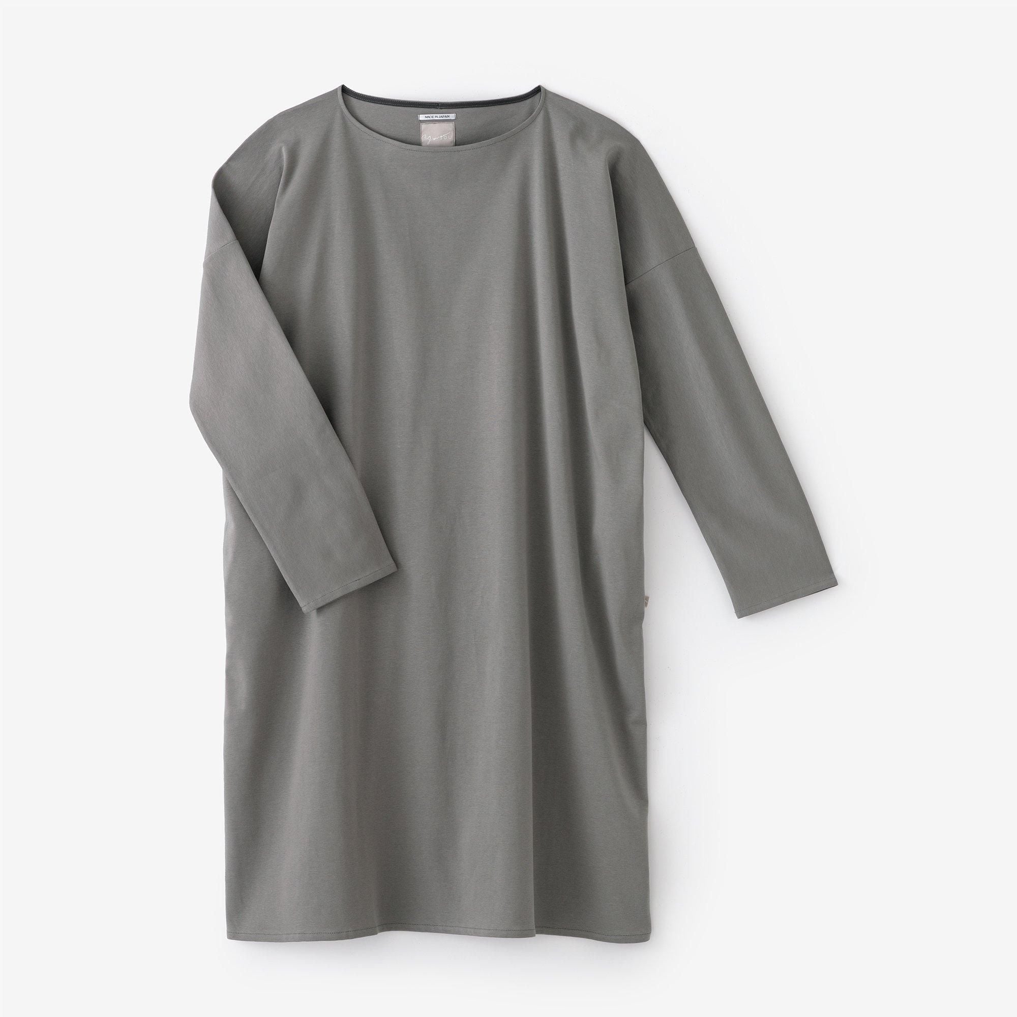 ポンチローマ ボートネック ロングスリーブワンピース／鼠色（ねずみいろ）