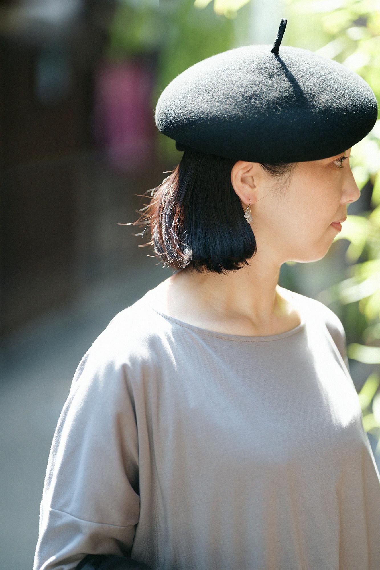 羅紋針織布 船領 長袖連身裙/淺灰色