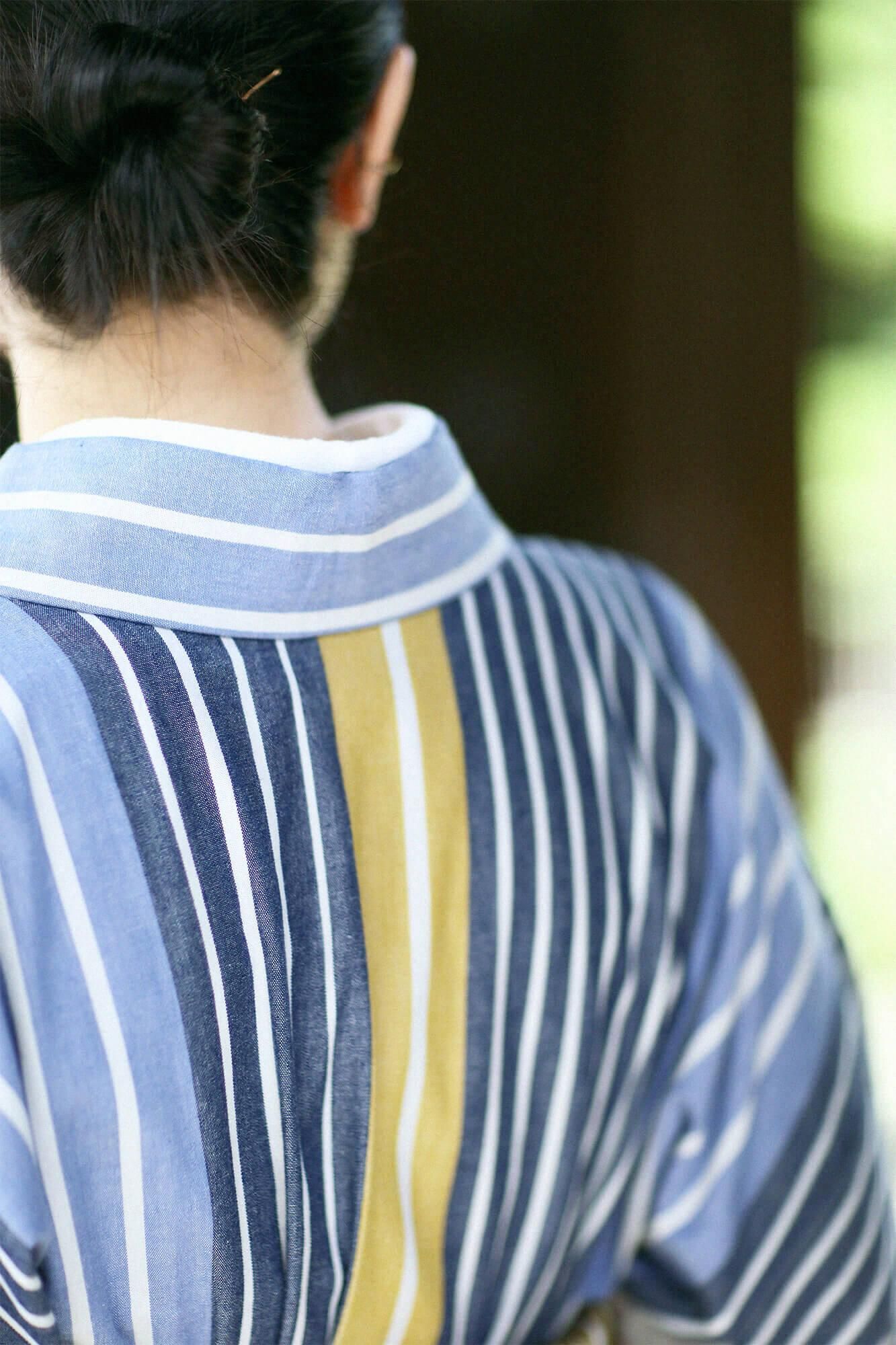 【※不包含縫製費用】伊勢木棉(20/20) 和服布/染流條紋 芥末黃