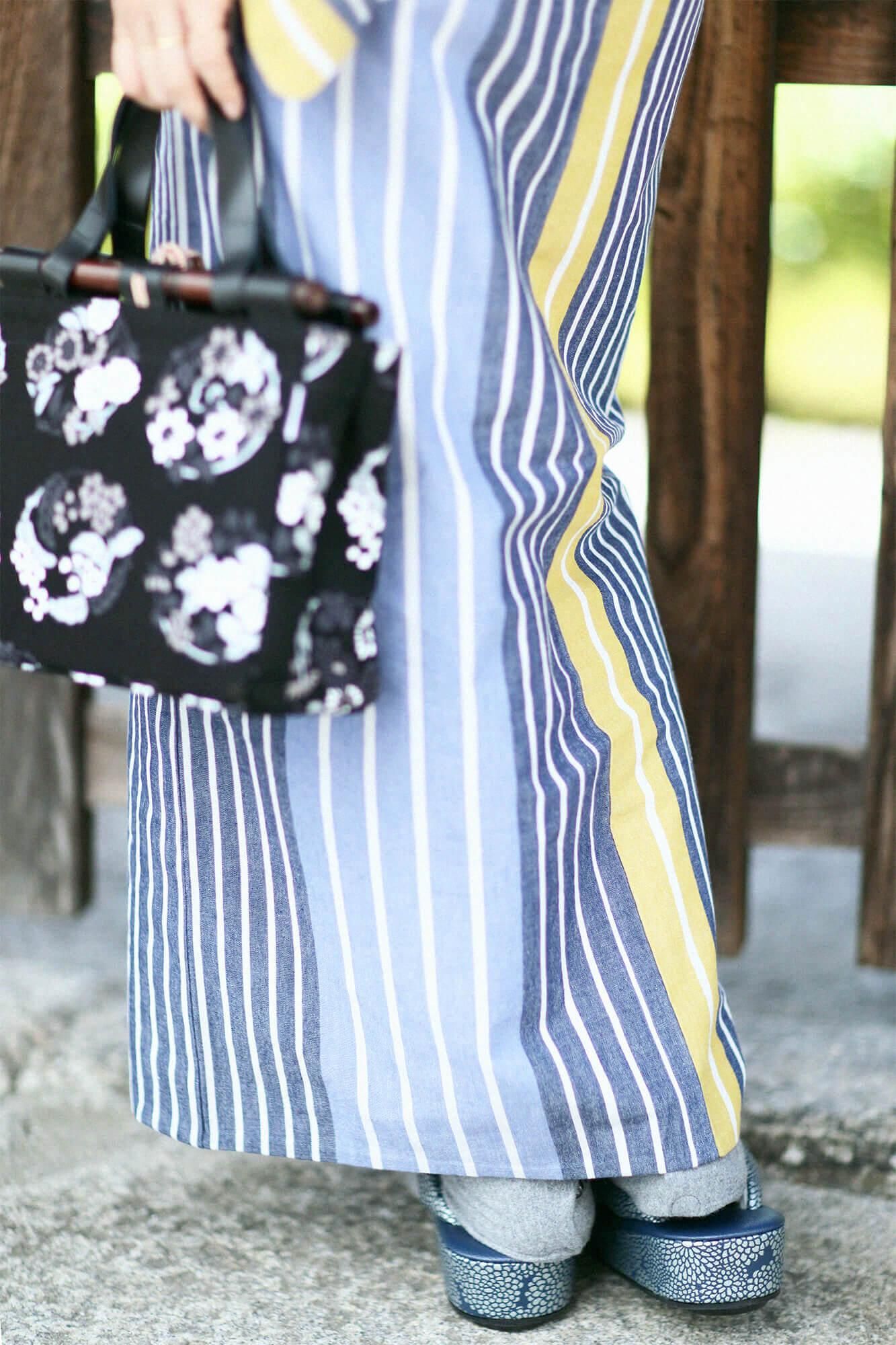 【※不包含縫製費用】伊勢木棉(20/20) 和服布/染流條紋 芥末黃