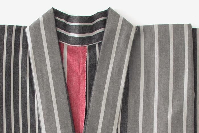 【※Custom Sewing Price Excluded】Isemomen Cotton(20/20)Kimono Fabric / Marble Stripes Dark Red