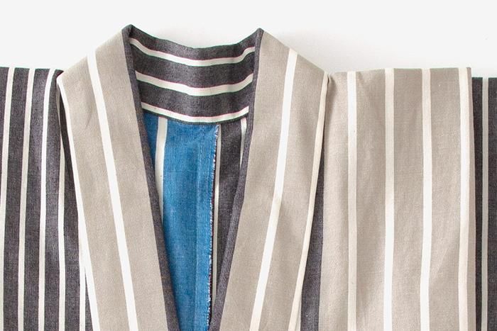 【※Custom Sewing Price Excluded】Isemomen Cotton(20/20)Kimono Fabric / Marble Stripes Azure Blue