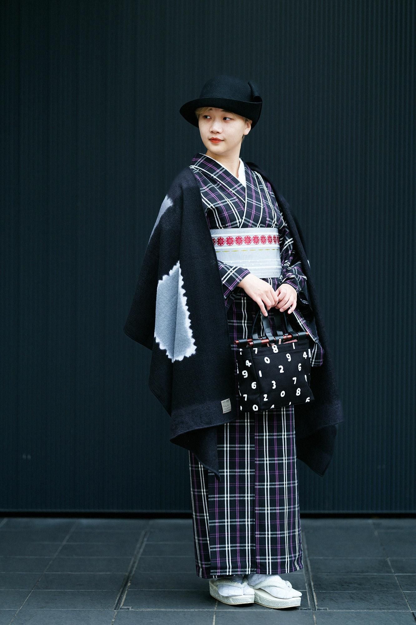 【※お仕立て別】伊勢木綿(20/20) 着物反物/SOU・SOU格子 濡羽色×古代紫(ぬればいろ×こだいむらさき)