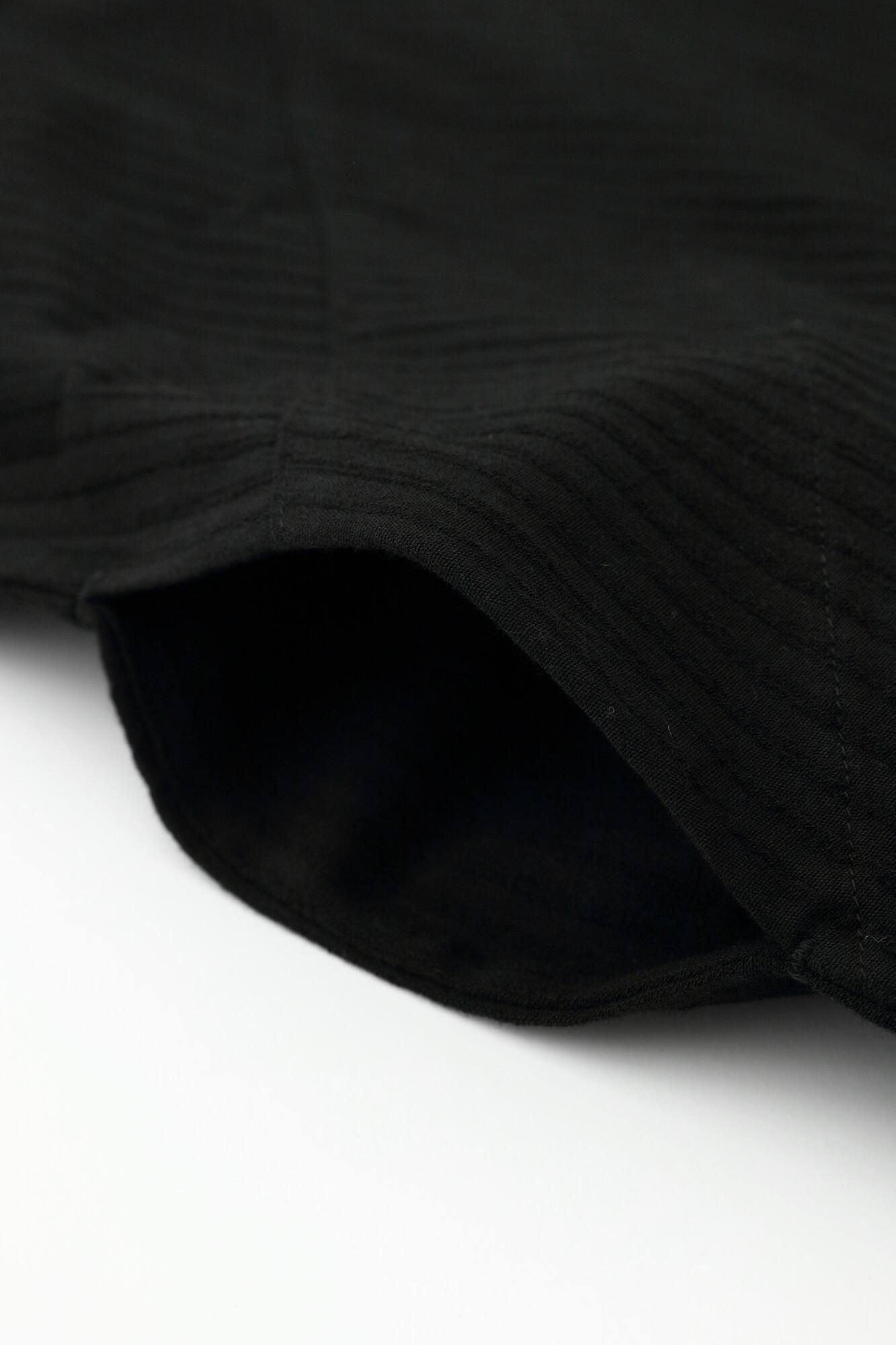 高島縮棉40/20 空羽 V領長方形洋裝 七分袖/黑色