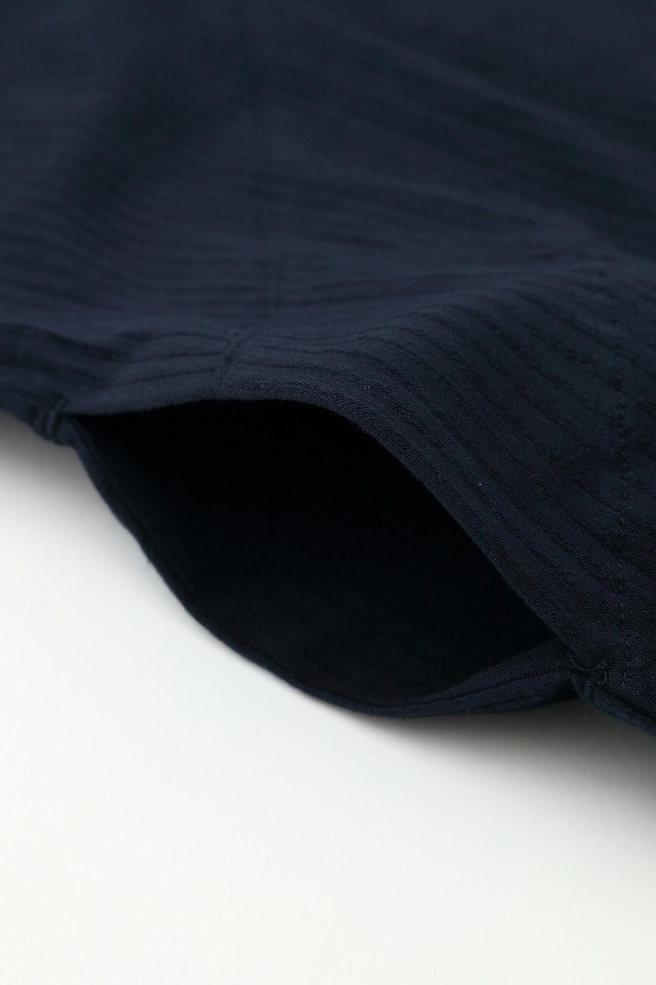 高島縮棉40/20 空羽 V領長方形洋裝 七分袖/藍黑色