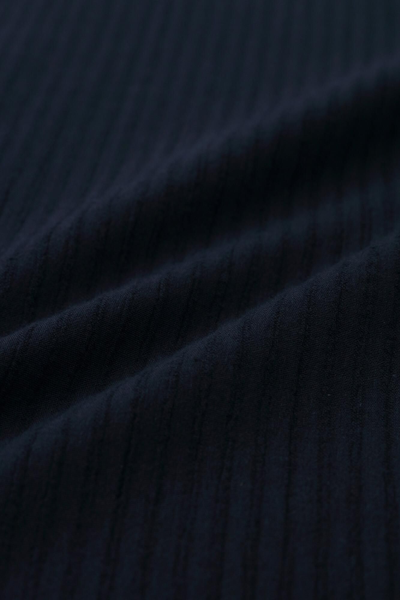 高島縮棉40/20 空羽 V領長方形洋裝 七分袖/藍黑色