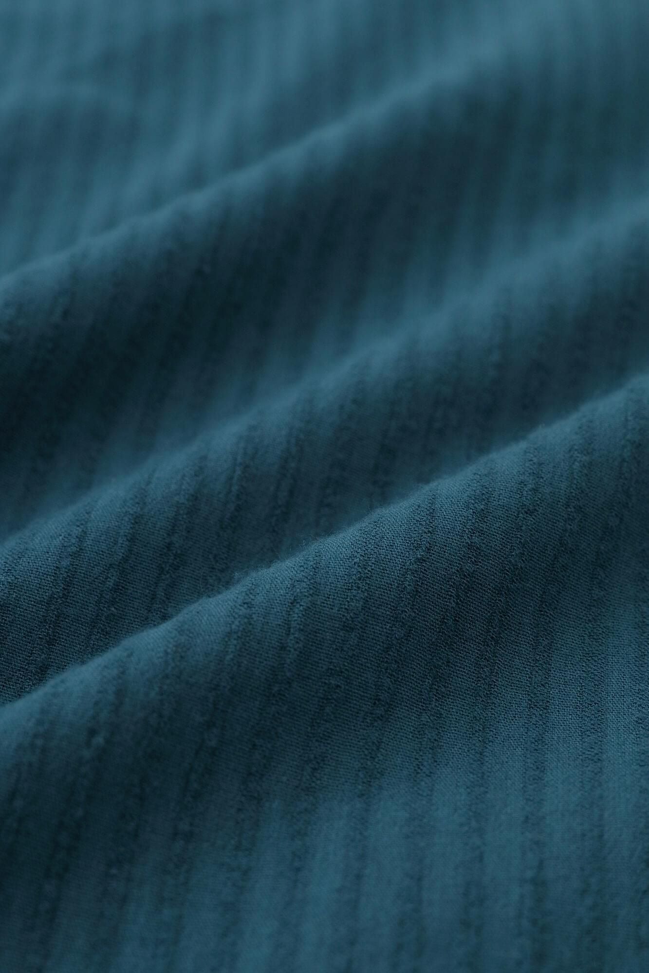 高島縮棉40/20 空羽 V領長方形洋裝 七分袖/碧綠色