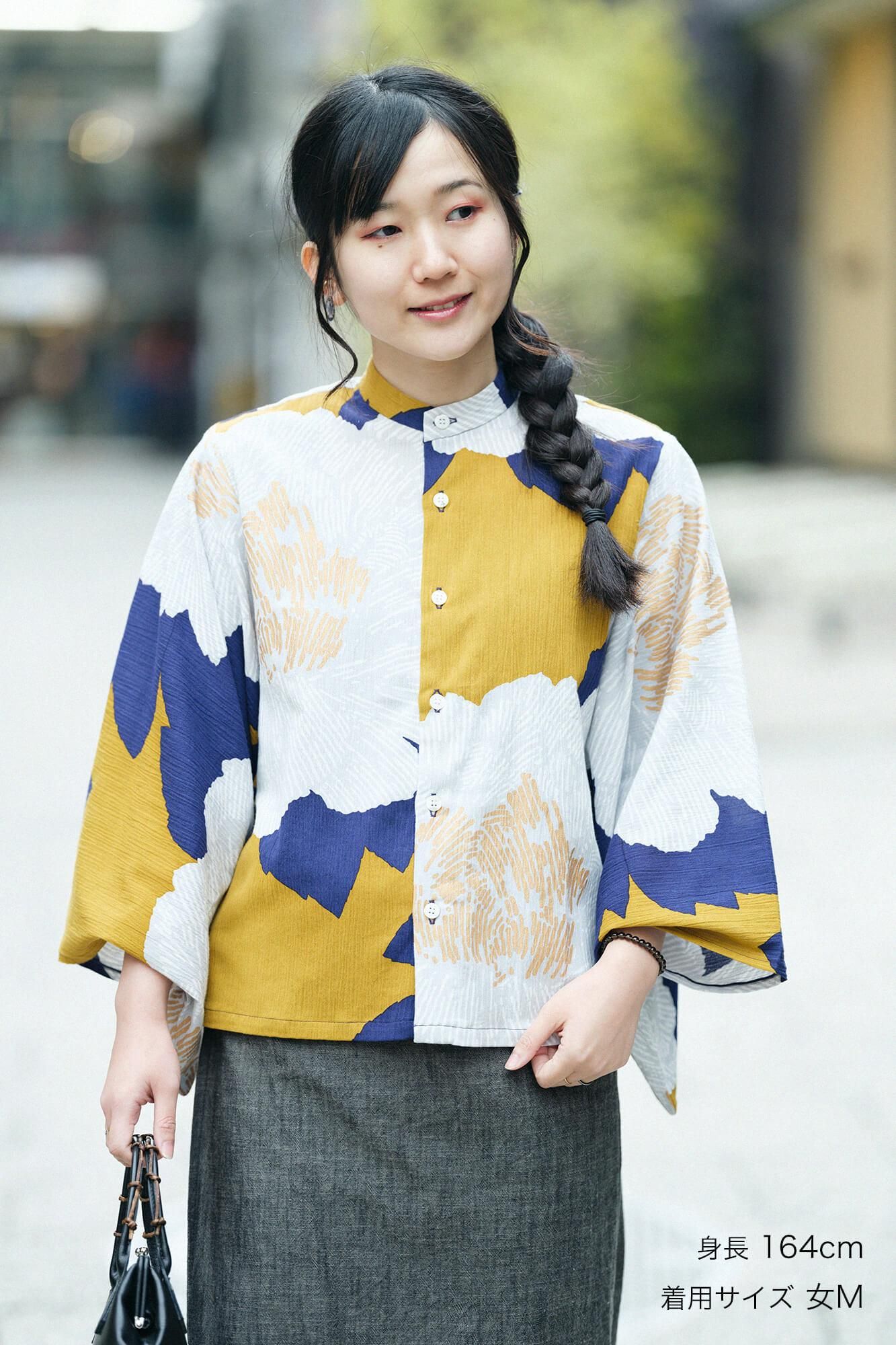 高島縮棉 20/20 和服袖 襯衫/芍薬 黄昏月