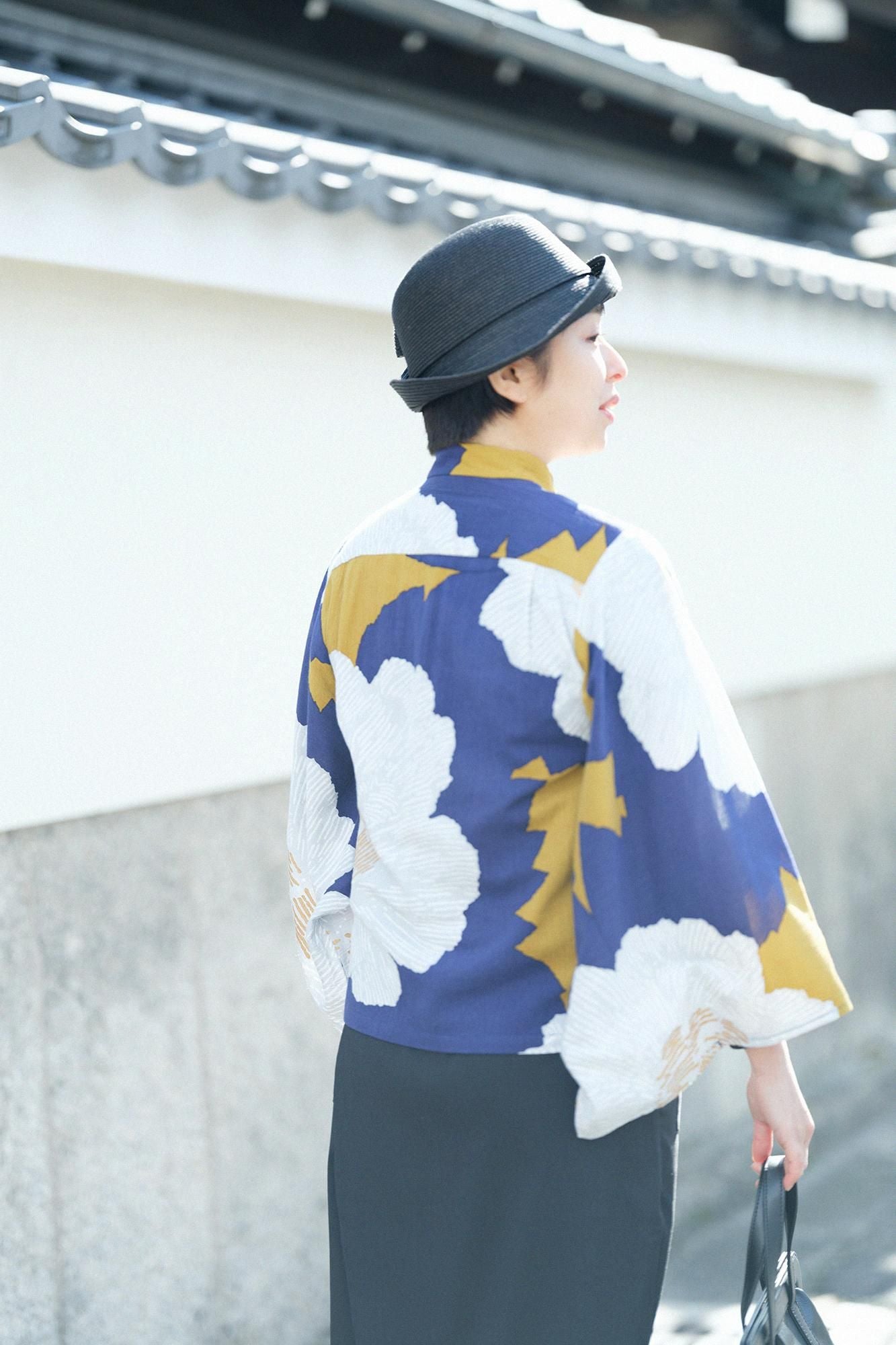 高島縮棉 20/20 和服袖 襯衫/芍薬 黄昏月