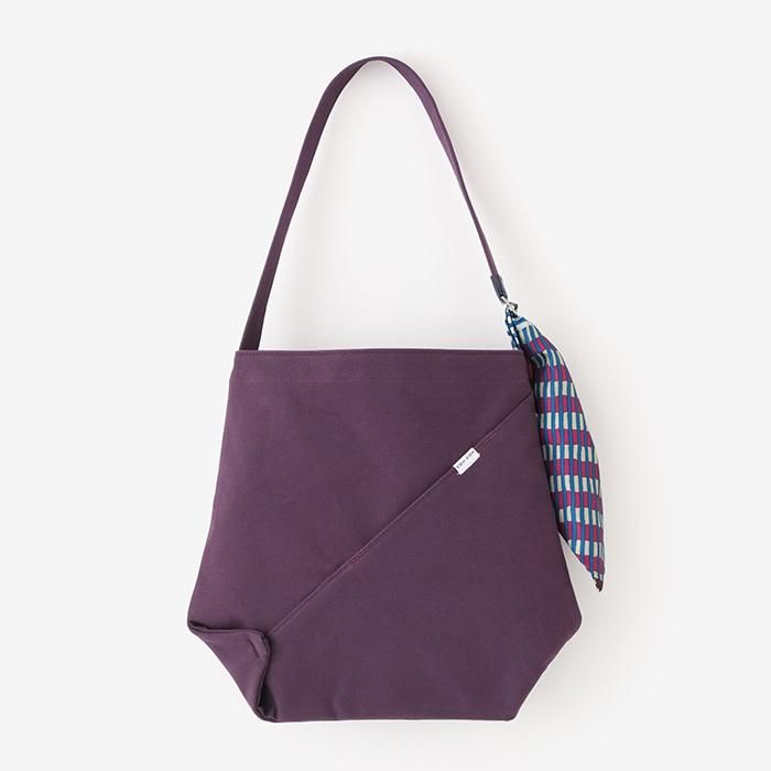 附飾帶 穩 帆布側背包/紫藍色×摩天大樓