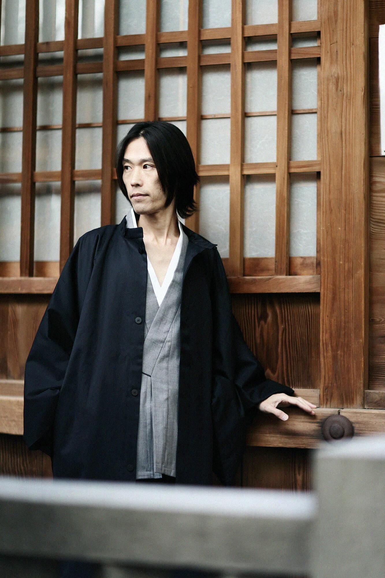 【官網限定】撥水斜紋織(對不起斜紋織) 圓領方袖外套(enryogaitou)/暗藍色