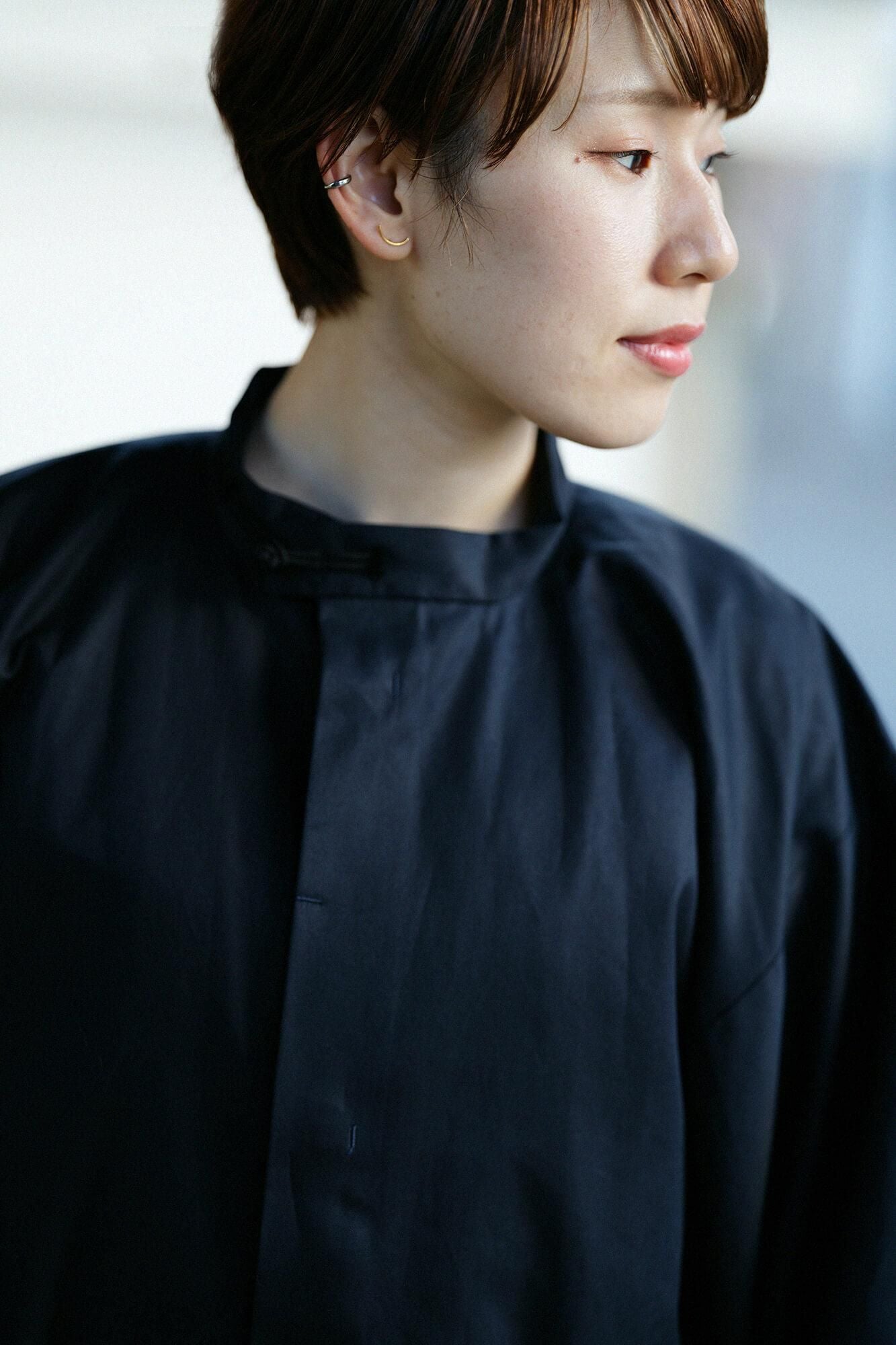 【官網限定】撥水斜紋織(對不起斜紋織) 圓領方袖外套(enryogaitou)/暗藍色