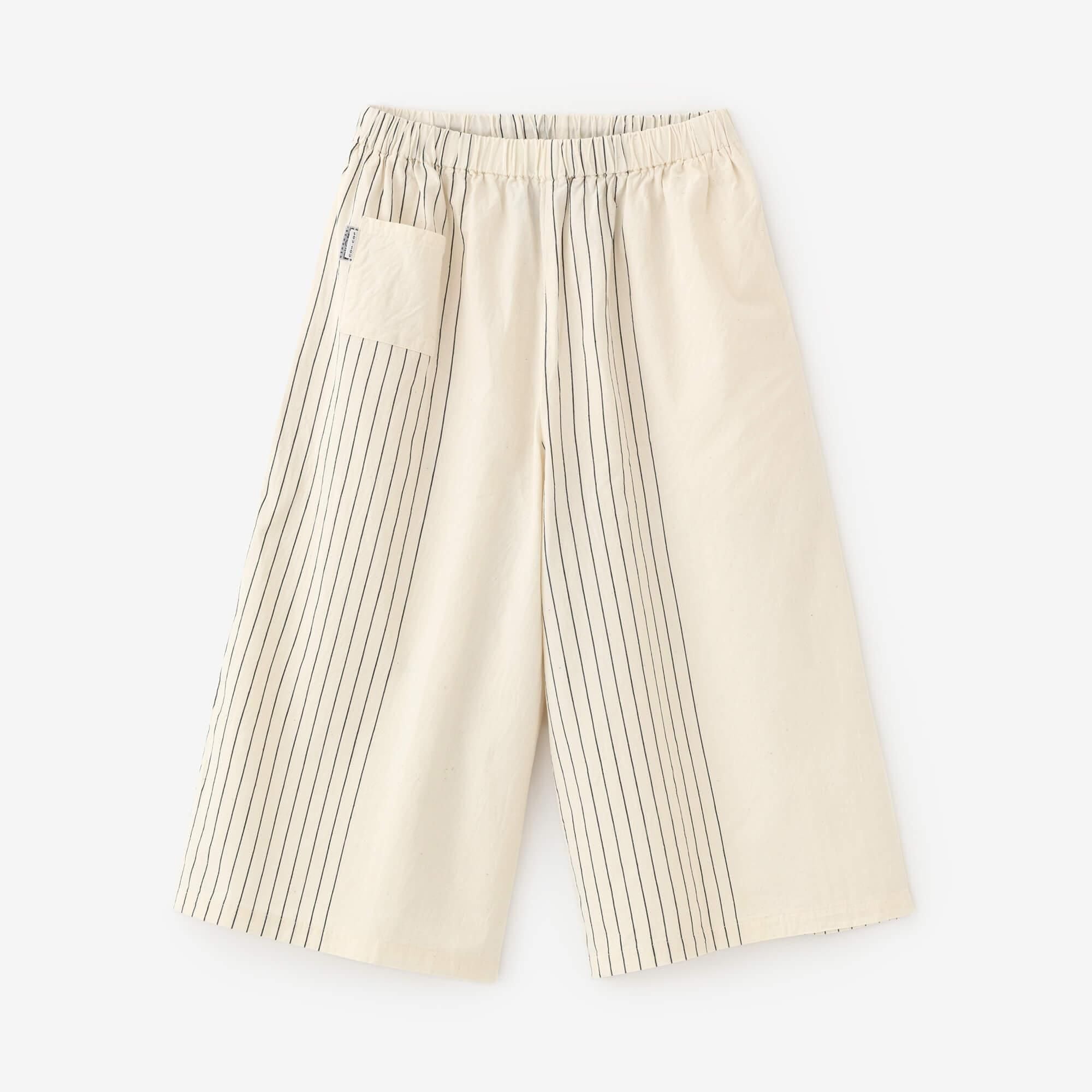 ISE棉花20/20宽(Hironari)Monpe Hagi-Length/Half Striped(Hanbunjima)新鲜白色(Kijiro)