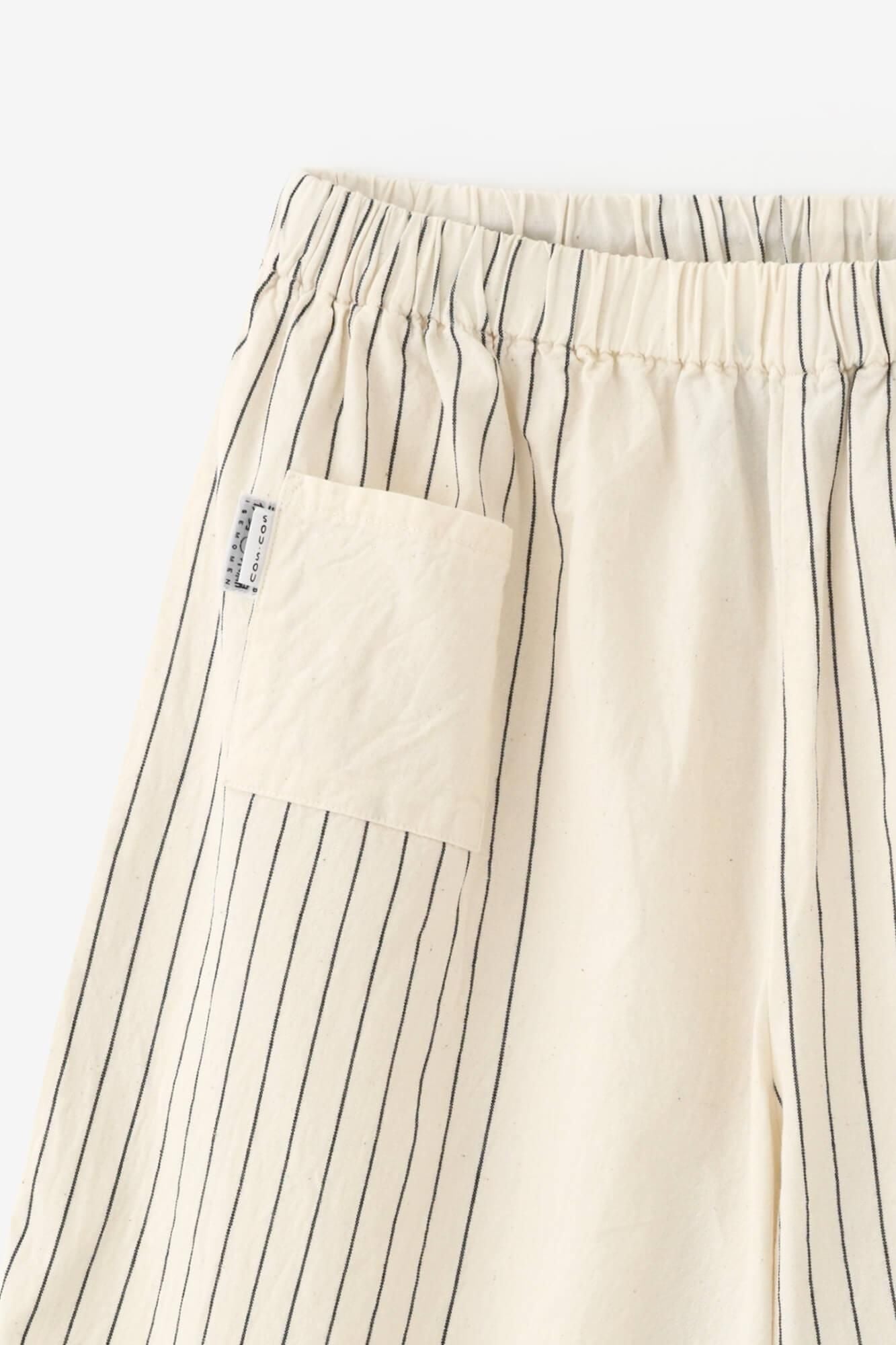 ISE棉花20/20宽(Hironari)Monpe Hagi-Length/Half Striped(Hanbunjima)新鲜白色(Kijiro)