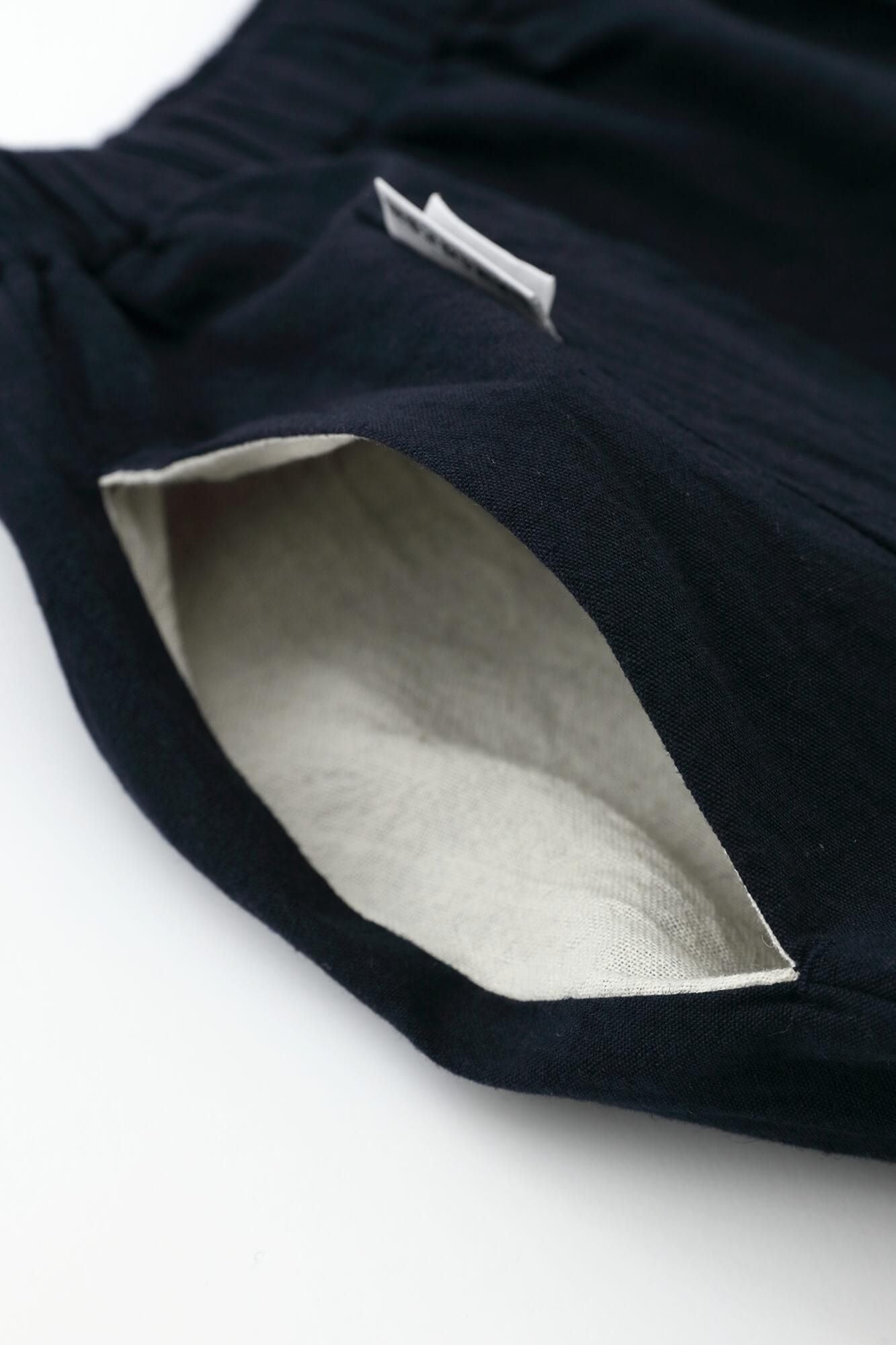 伊勢木綿 20/20 麻混 広形(ひろなり)もんぺ はぎ丈/濃紺(のうこん)