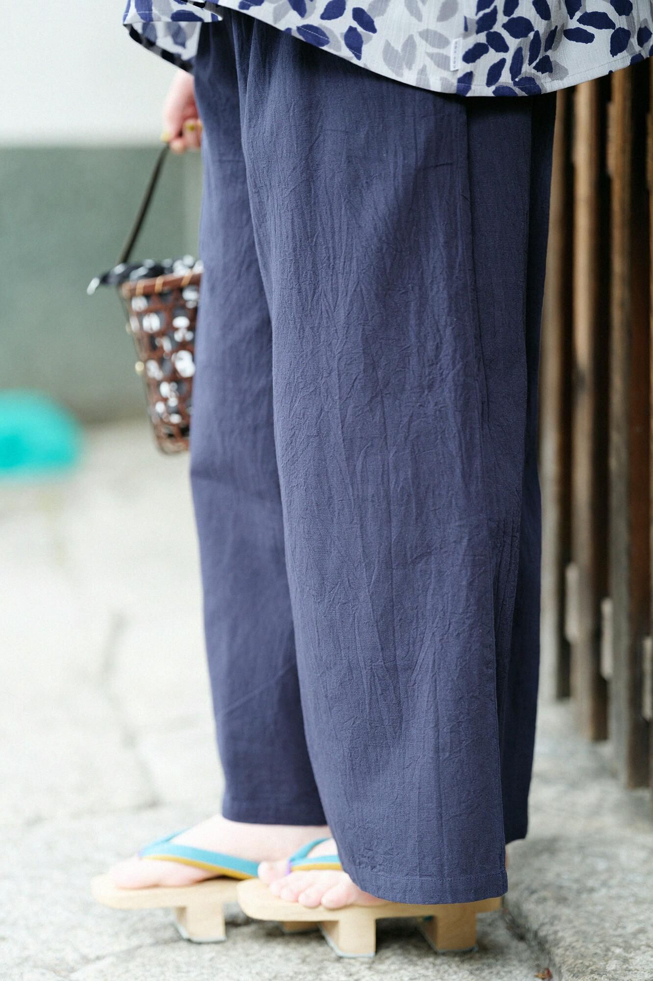 ISE棉花20/20亚麻混合宽形状(Hironari)monpe/深蓝色(Nukon)