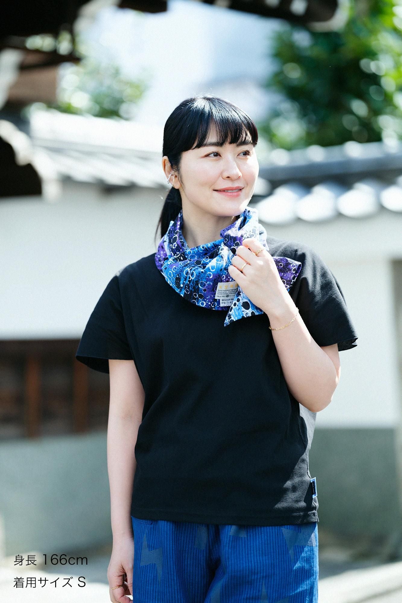 高島縮棉 40/40短袖上衣/黑色