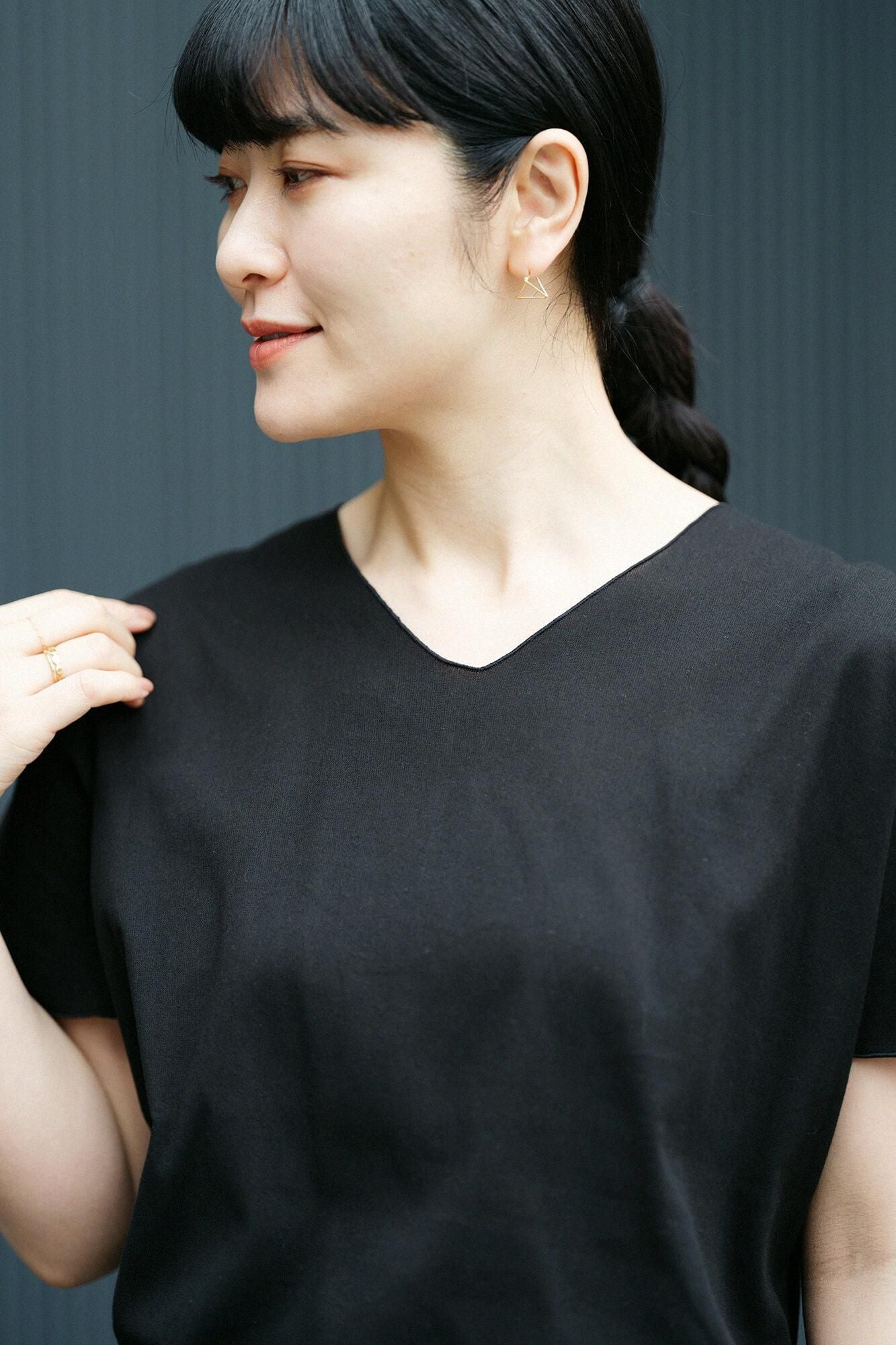 高島縮棉 40/40短袖上衣/黑色