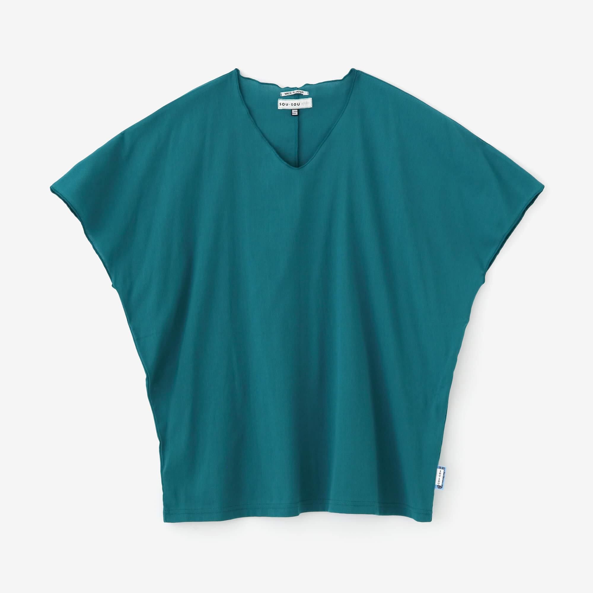 高島縮棉 40/40 短袖上衣/海綠色